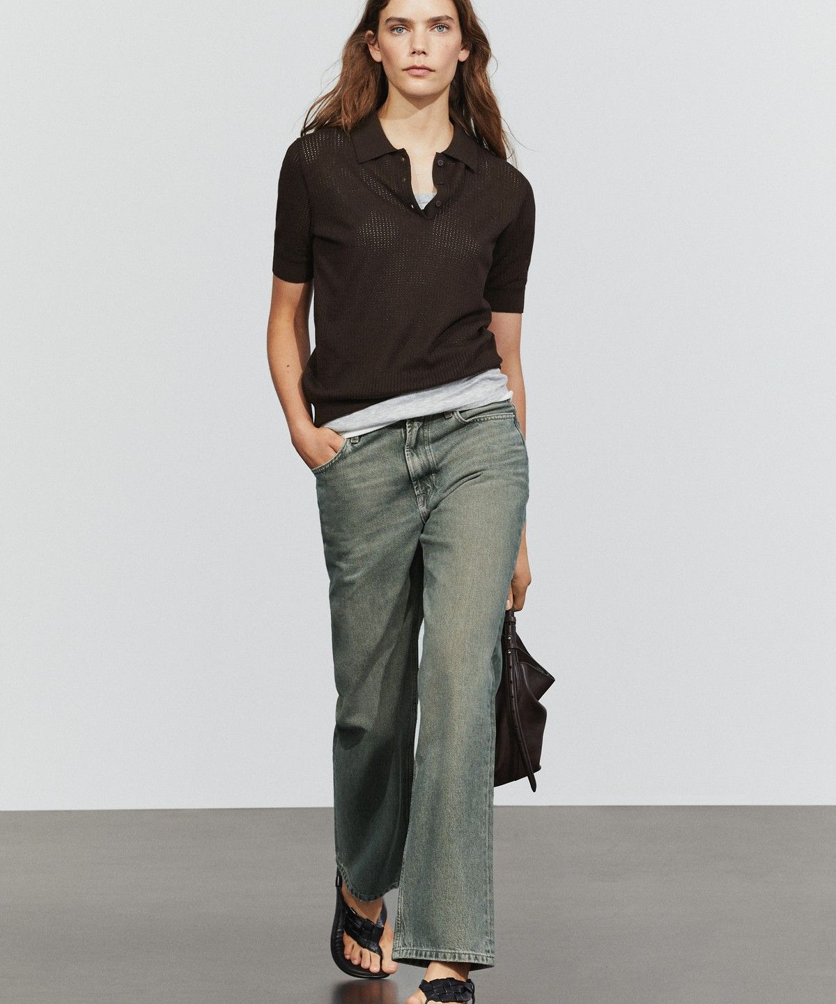 마시모두띠(MASSIMO DUTTI) 오픈워크 코튼 블렌드 폴로셔츠
