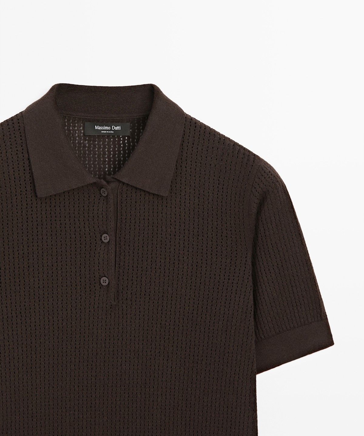 마시모두띠(MASSIMO DUTTI) 오픈워크 코튼 블렌드 폴로셔츠