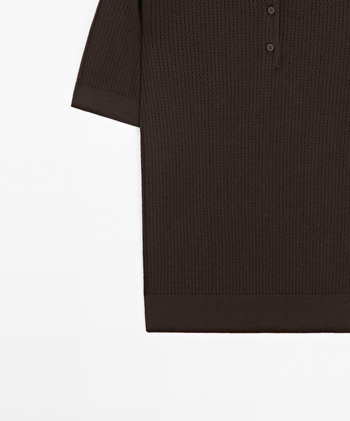 마시모두띠(MASSIMO DUTTI) 오픈워크 코튼 블렌드 폴로셔츠