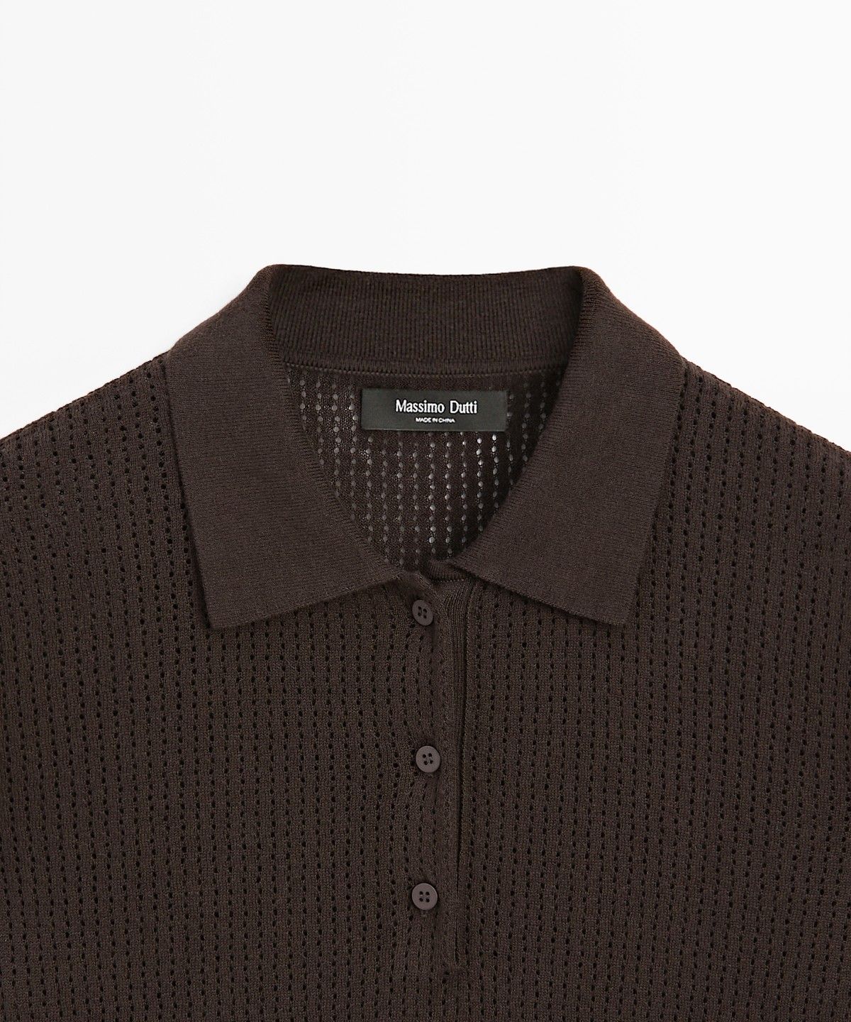 마시모두띠(MASSIMO DUTTI) 오픈워크 코튼 블렌드 폴로셔츠