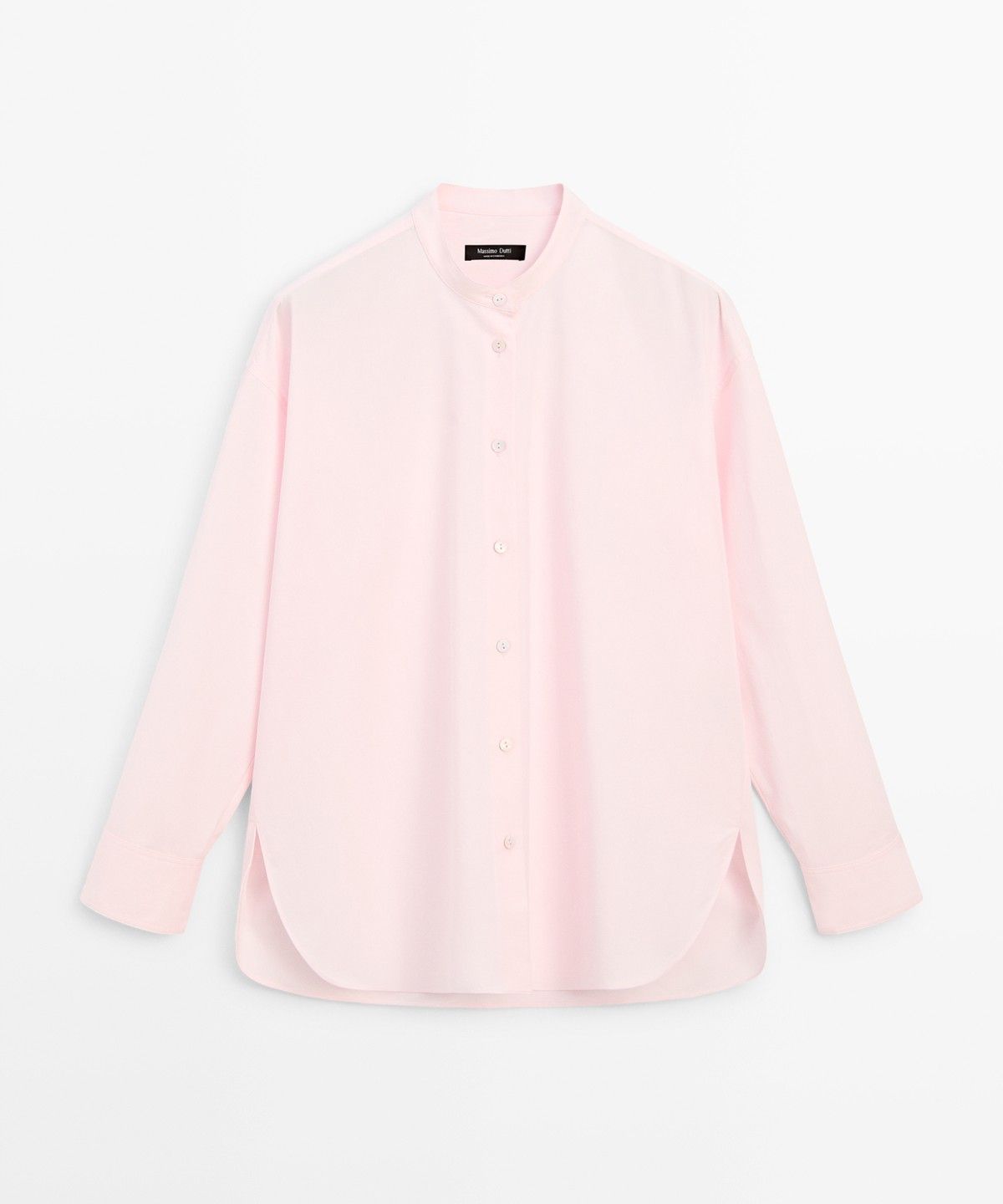 마시모두띠(MASSIMO DUTTI) 코튼 혼방 스탠드 칼라 플루이드 셔츠