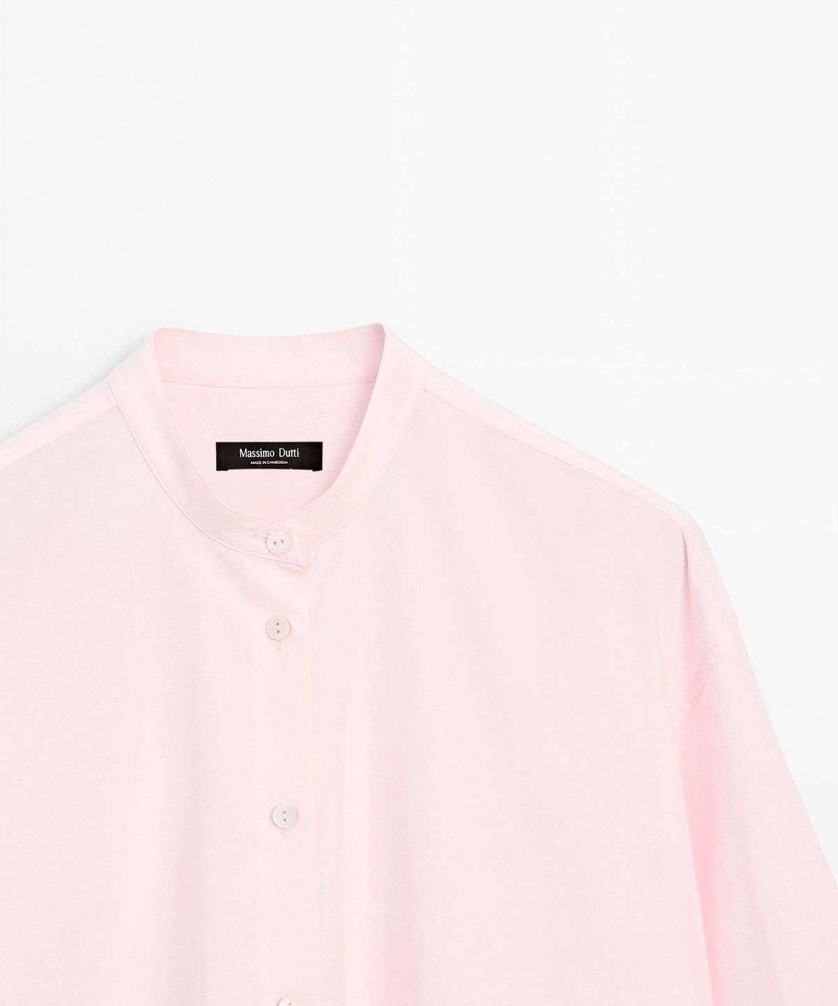 마시모두띠(MASSIMO DUTTI) 코튼 혼방 스탠드 칼라 플루이드 셔츠