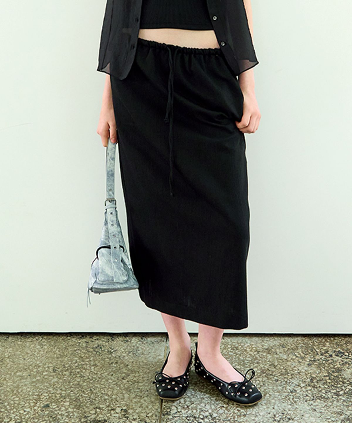 위메농(OUI MAIS NON) Lea slub-cotton long skirts