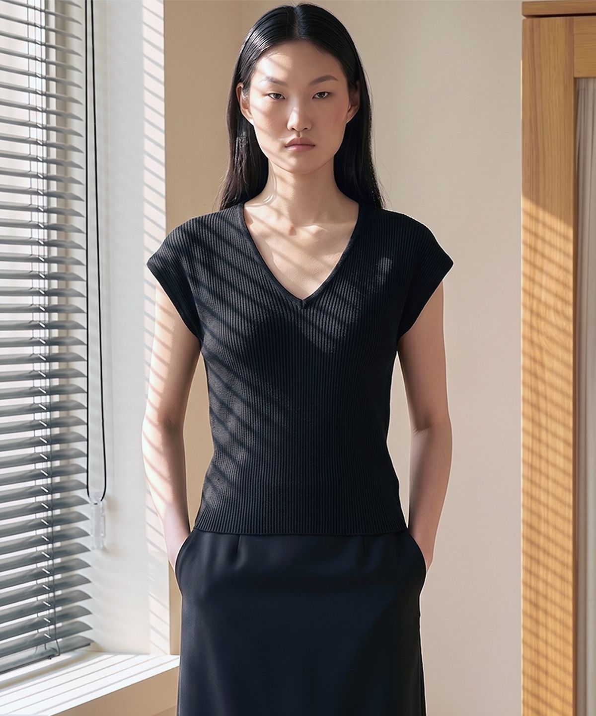 킴도(KIMDOH) Silenzio V-Neck Top Light Gray
