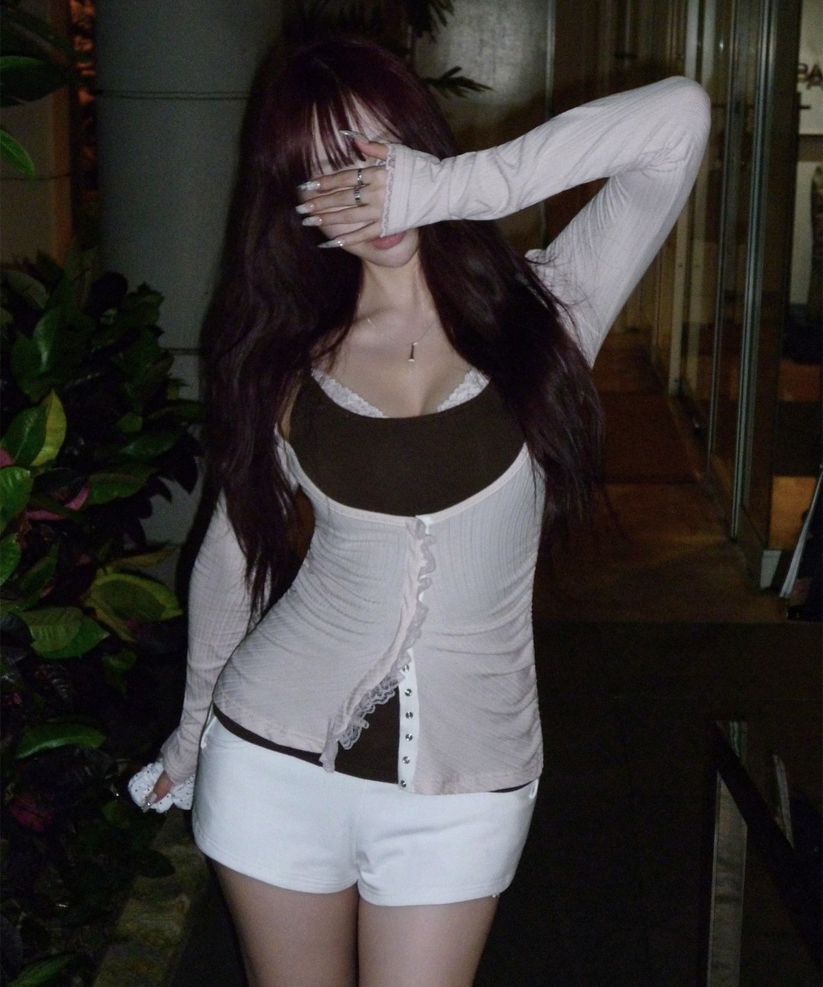 일리오(ILLIO) [빛오 x 일리오] Pink-Brown lace layered cardigan set