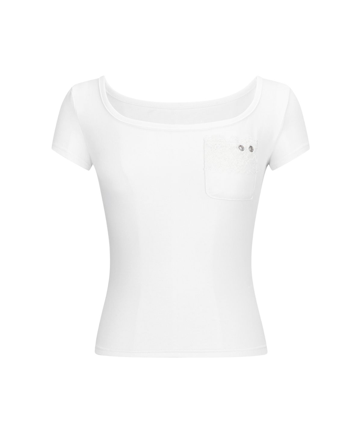 일리오(ILLIO) [빛오 x 일리오] Whtie Square Neck Lace Pocket T-shirt