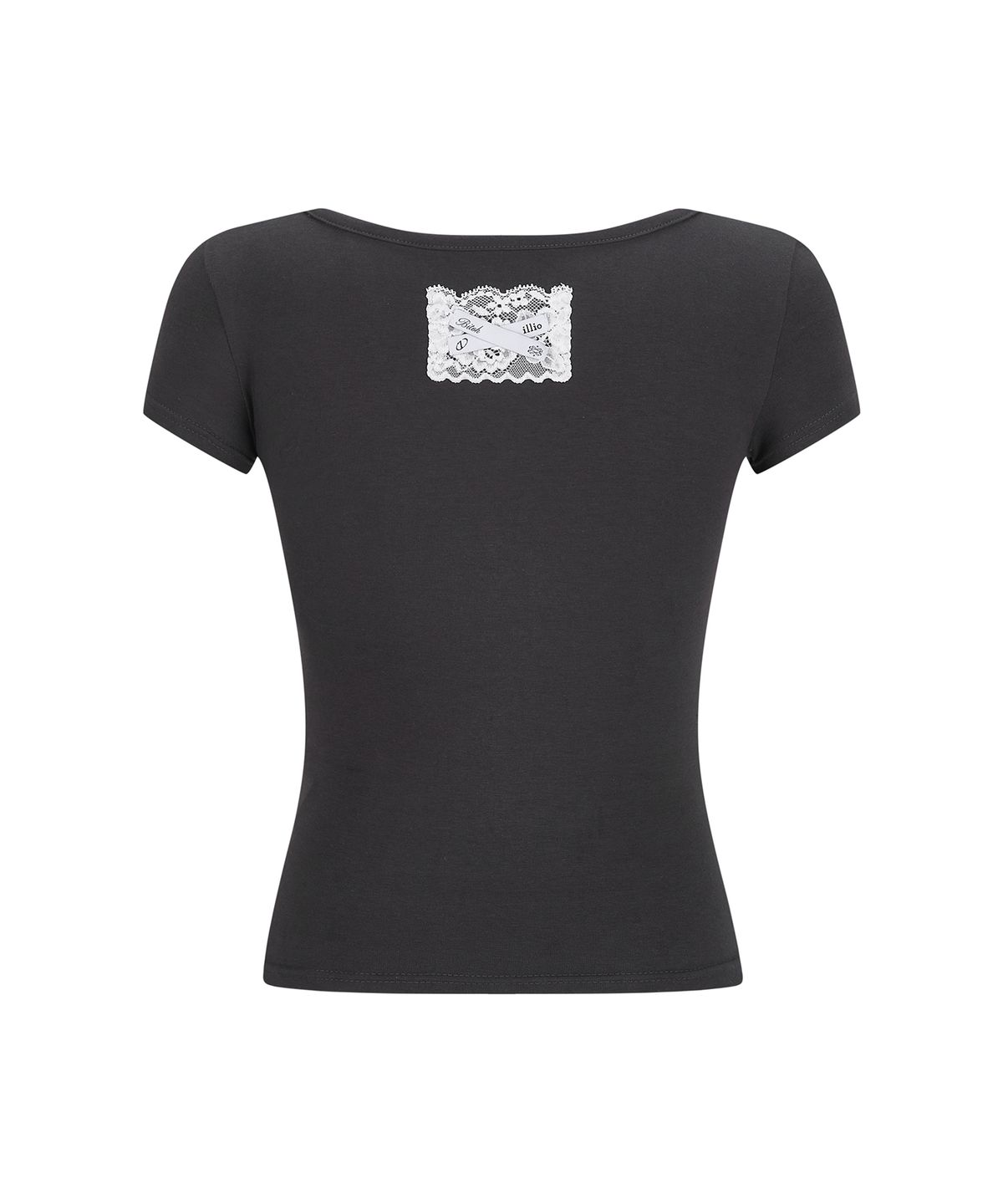 일리오(ILLIO) [빛오 x 일리오] Charcoal Square Neck Lace Pocket T-shirt