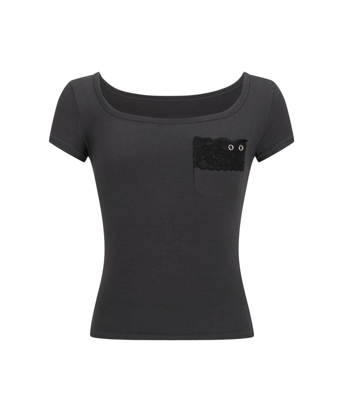 일리오(ILLIO) [빛오 x 일리오] Charcoal Square Neck Lace Pocket T-shirt
