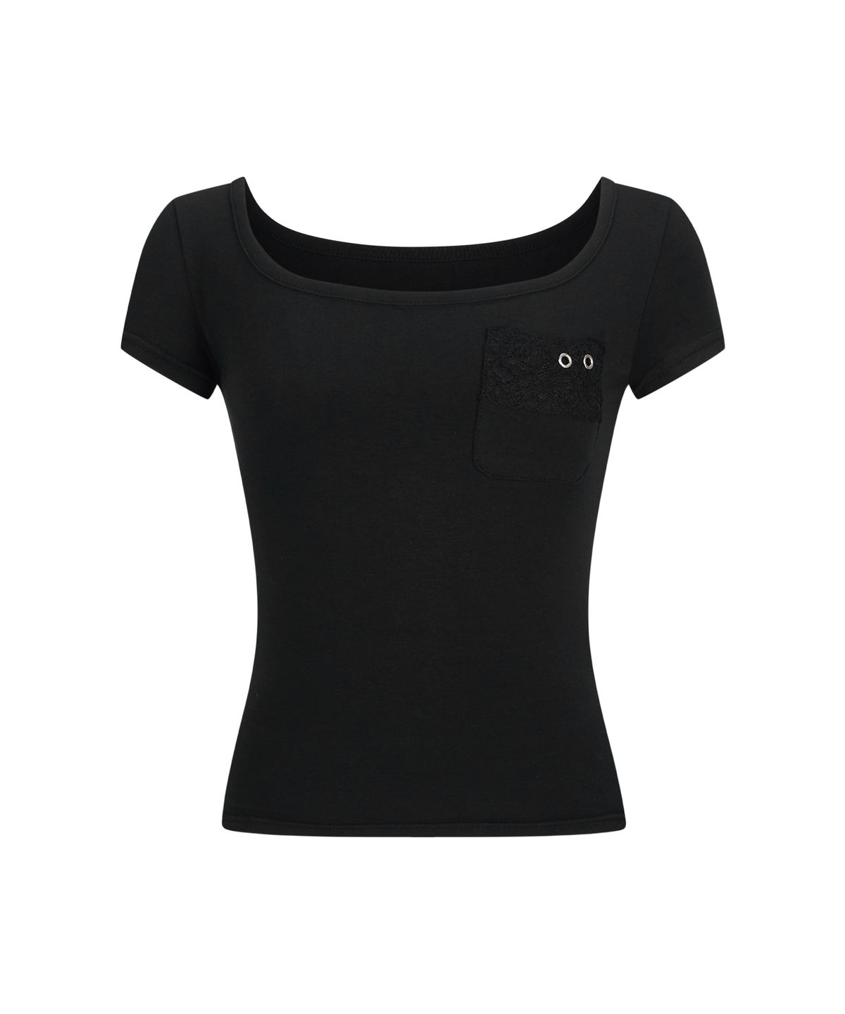 일리오(ILLIO) [빛오 x 일리오] Black Square Neck Lace Pocket T-shirt