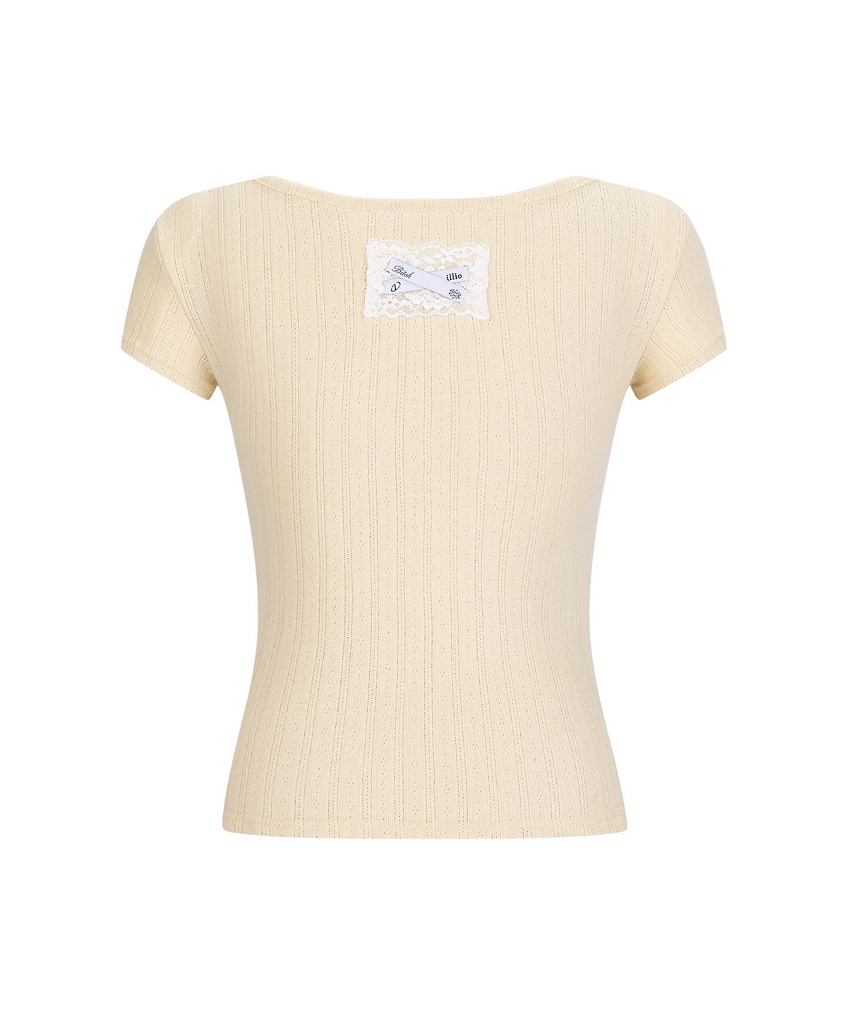일리오(ILLIO) [빛오 x 일리오] Eyelet lemon Square Neck Lace Pocket T-shirt