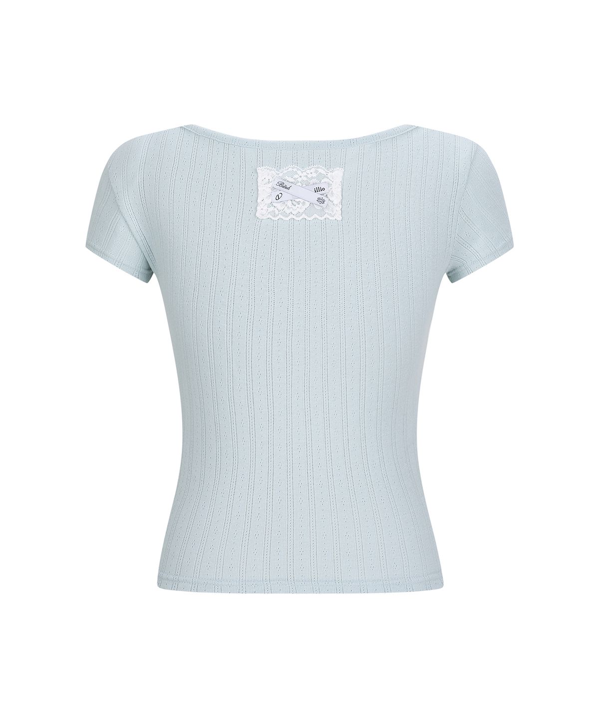 일리오(ILLIO) [빛오 x 일리오] Eyelet mint Square Neck Lace Pocket T-shirt