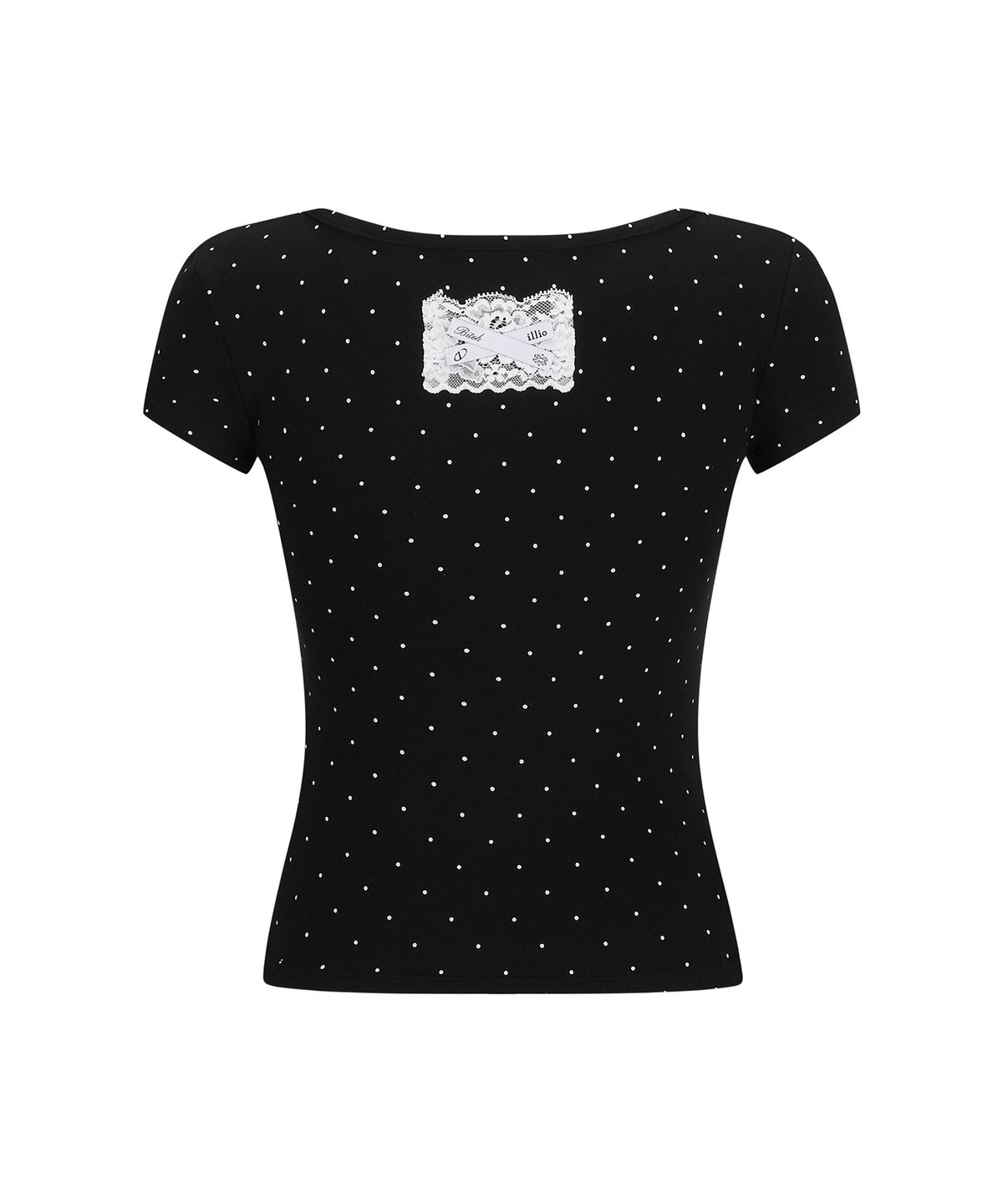 일리오(ILLIO) [빛오 x 일리오] Black dots Square Neck Lace Pocket T-shirt