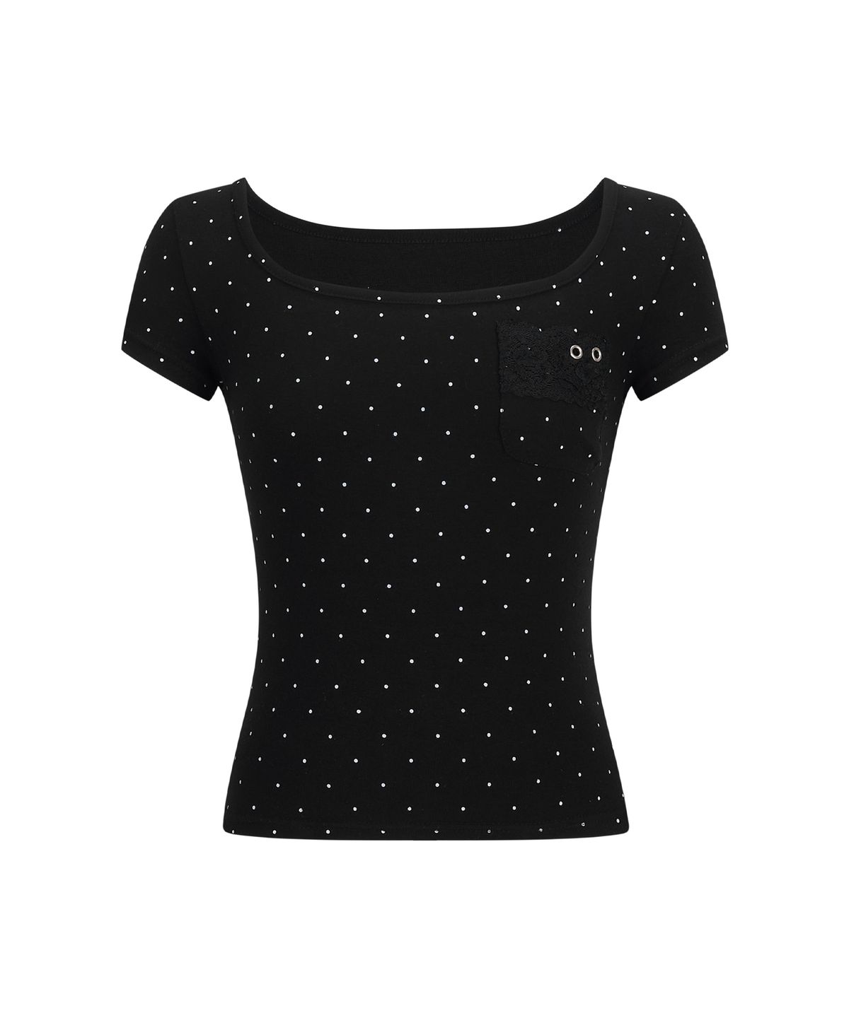 일리오(ILLIO) [빛오 x 일리오] Black dots Square Neck Lace Pocket T-shirt