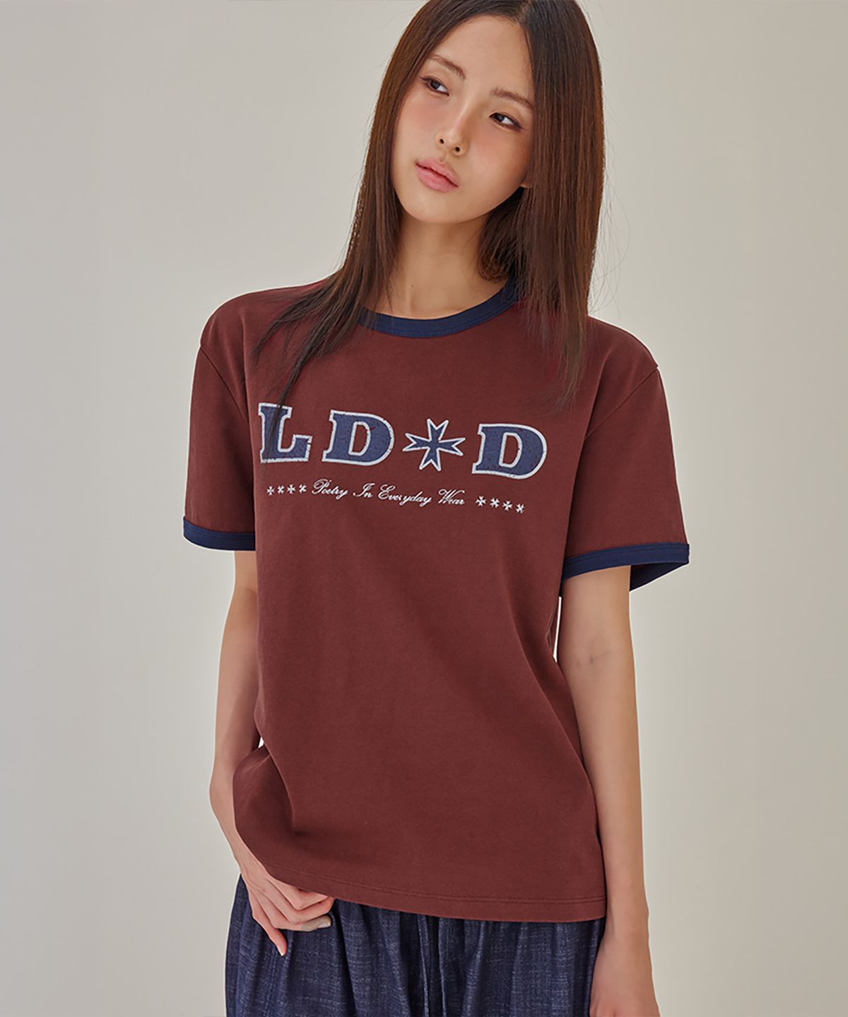 런던다다(LONDONDADA) LDD Vintage Star Ringer T-Shirt, BURGUNDY