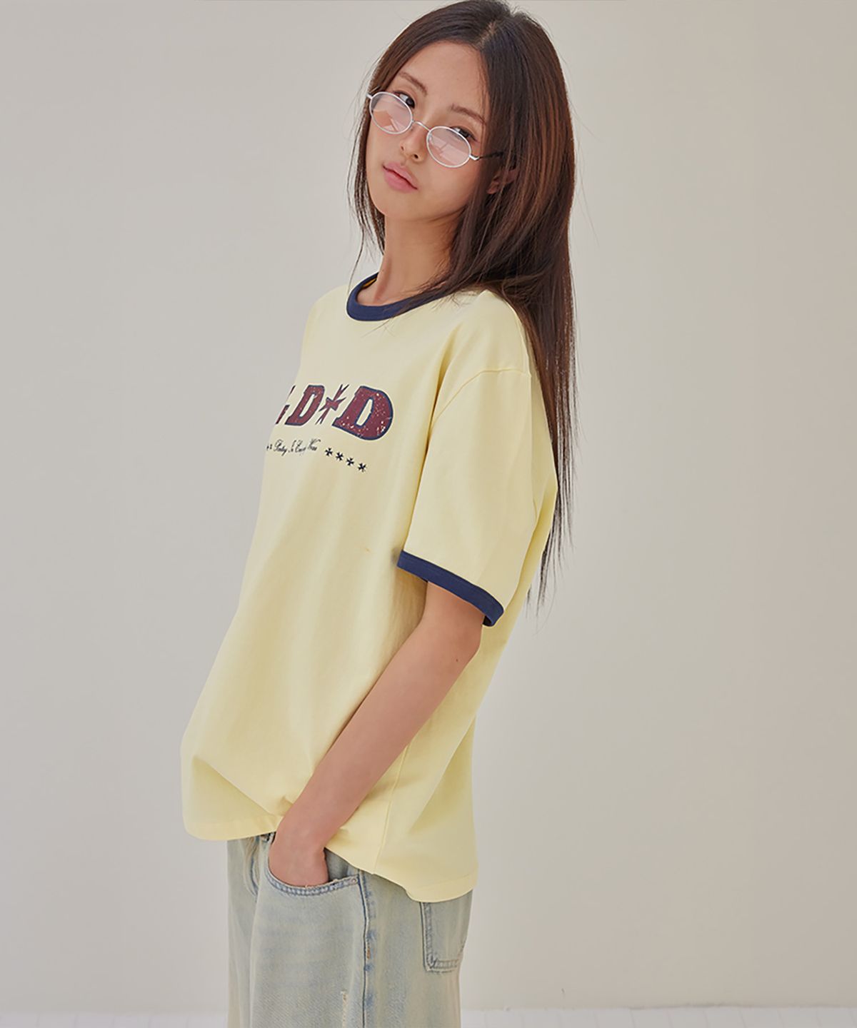 런던다다(LONDONDADA) LDD Vintage Star Ringer T-Shirt, YELLOW
