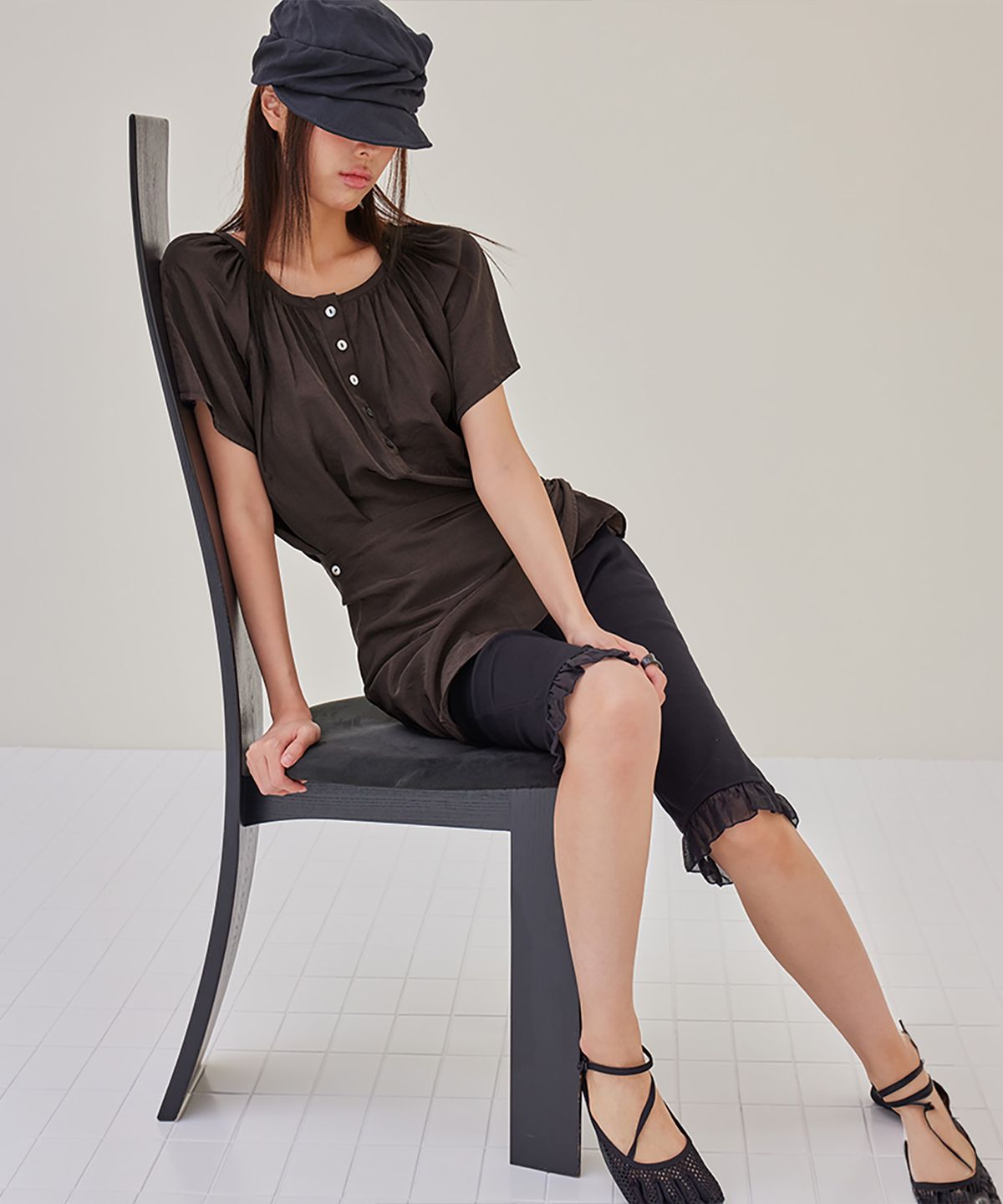 런던다다(LONDONDADA) Sheer Scarf Wrap Blouse, COCOA