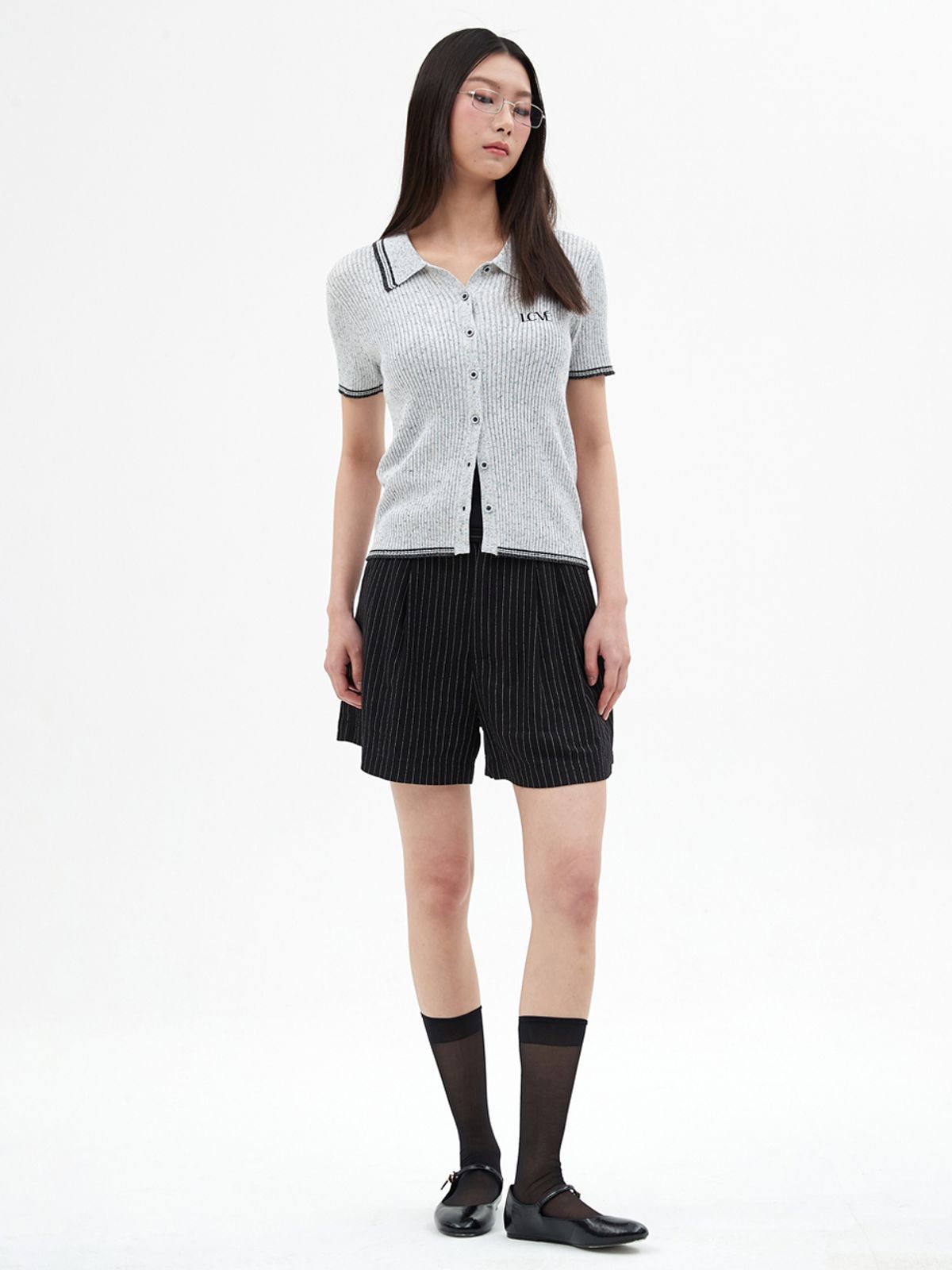 엘씨브이(LCVE) CONTRAST DETAIL KNIT TOP_GRAY