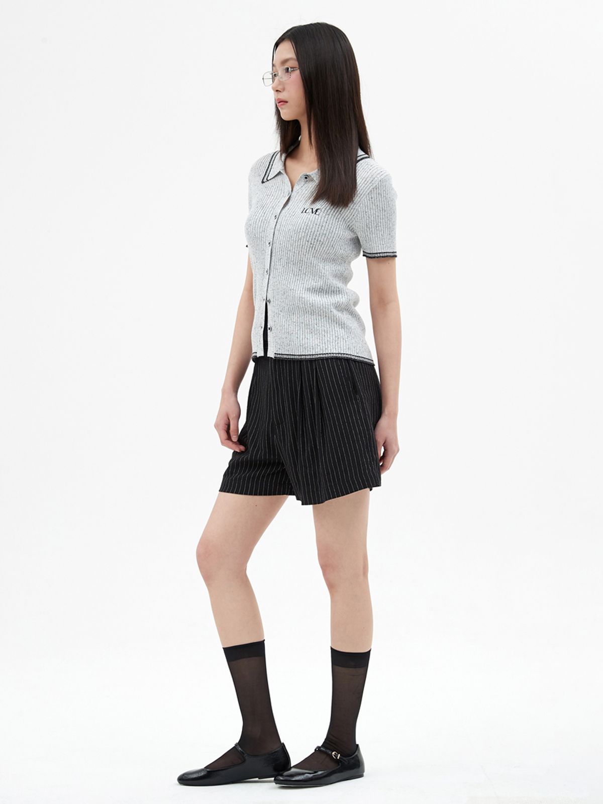 엘씨브이(LCVE) CONTRAST DETAIL KNIT TOP_GRAY