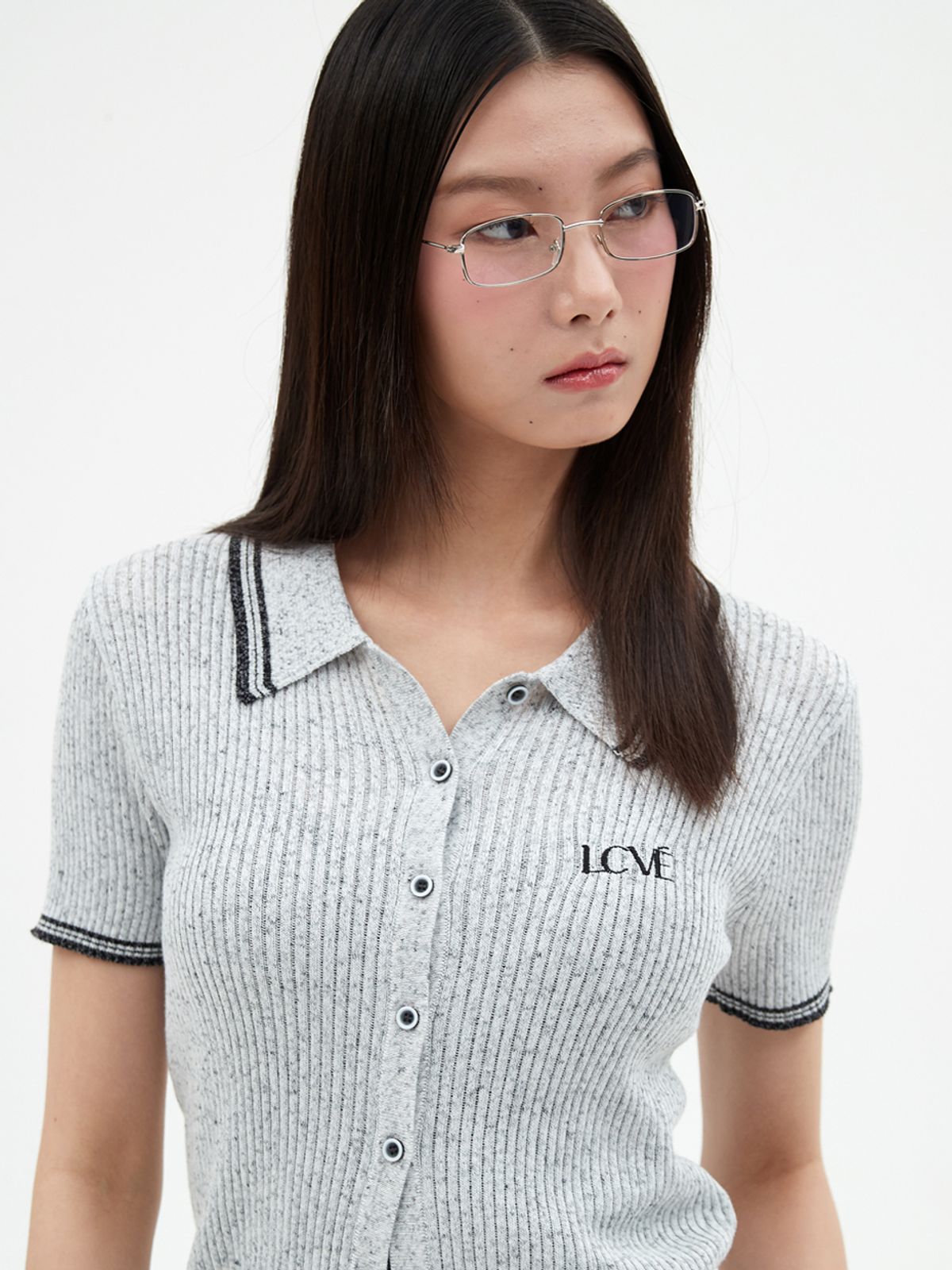 엘씨브이(LCVE) CONTRAST DETAIL KNIT TOP_GRAY