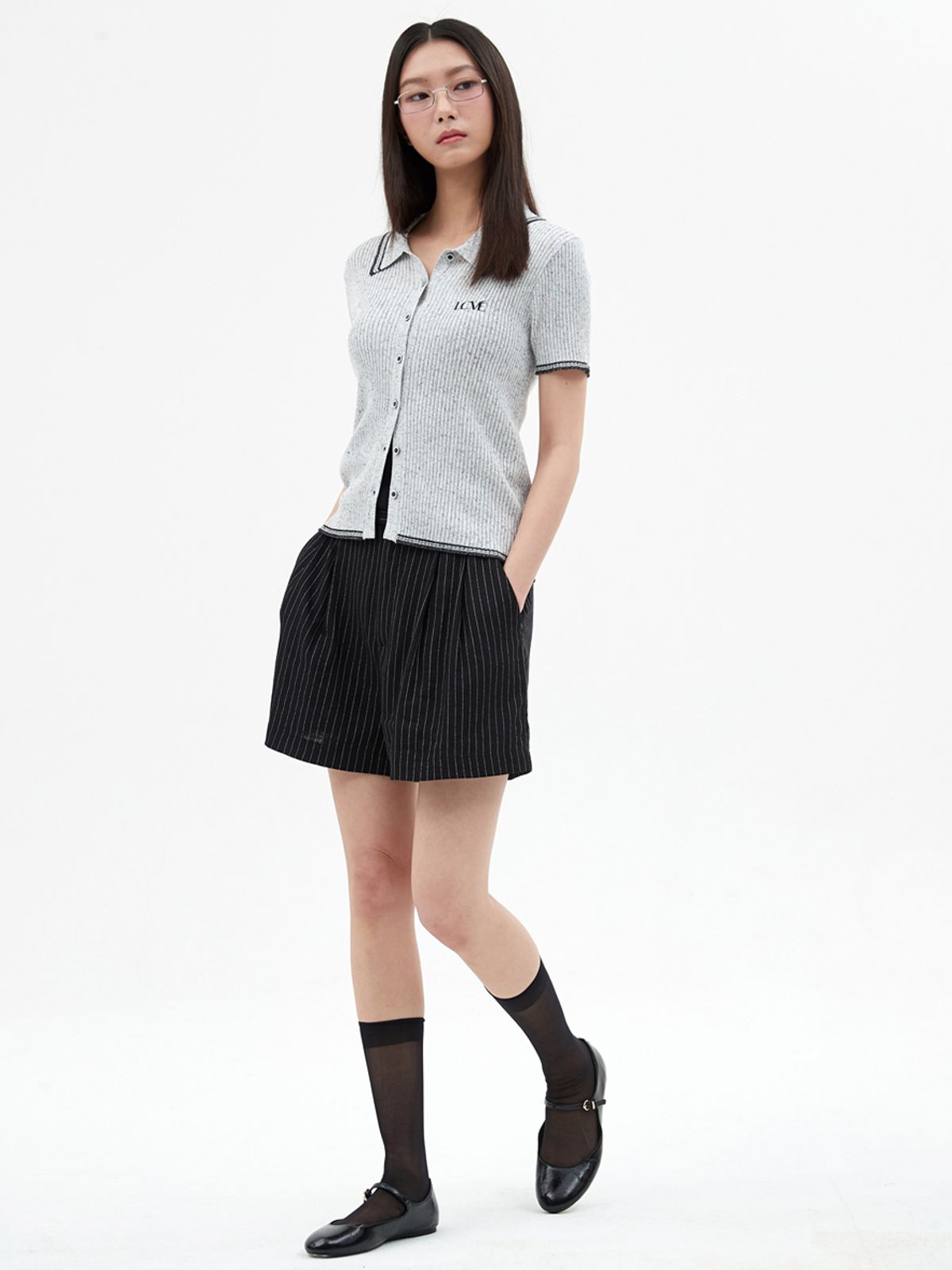 엘씨브이(LCVE) CONTRAST DETAIL KNIT TOP_GRAY