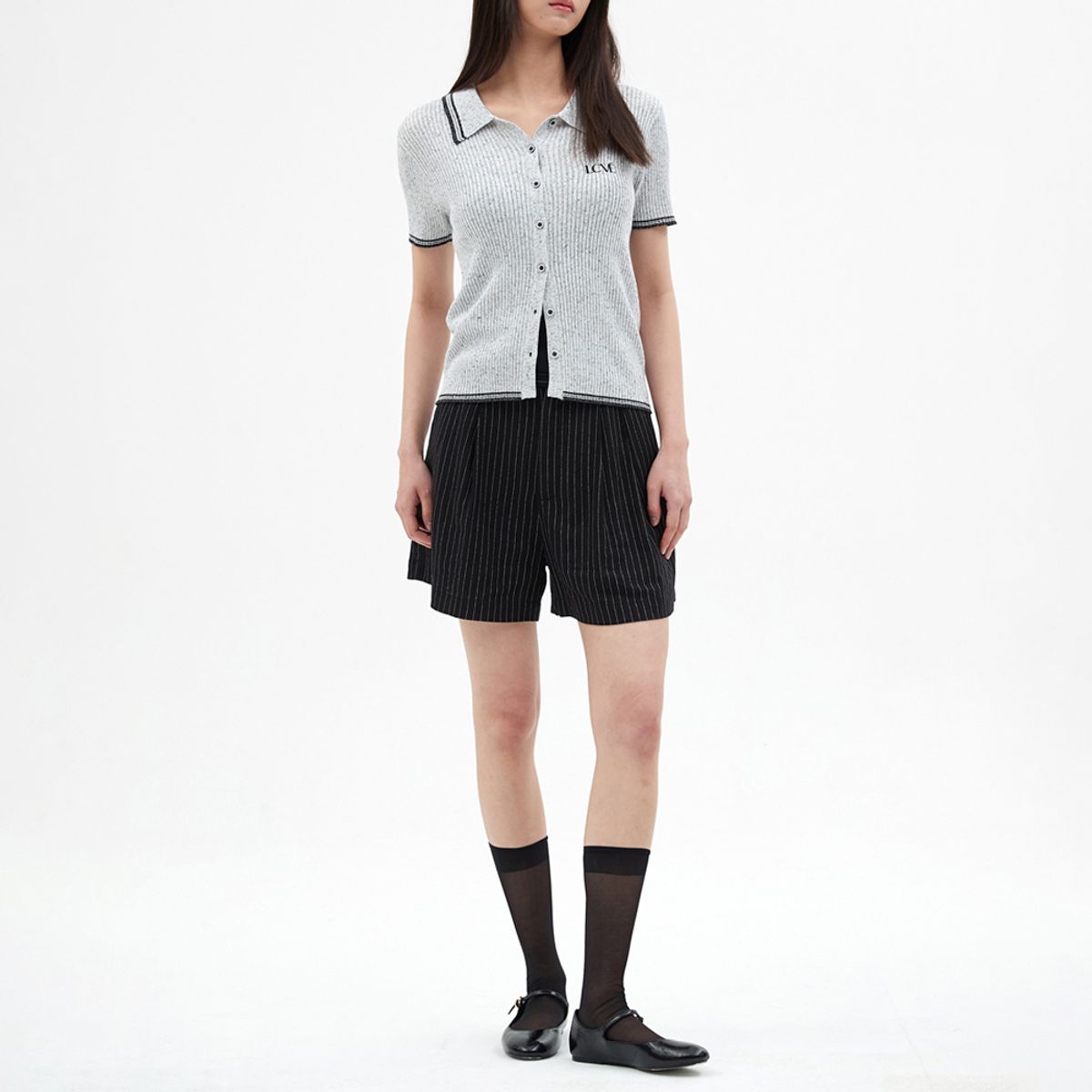 엘씨브이(LCVE) CONTRAST DETAIL KNIT TOP_GRAY