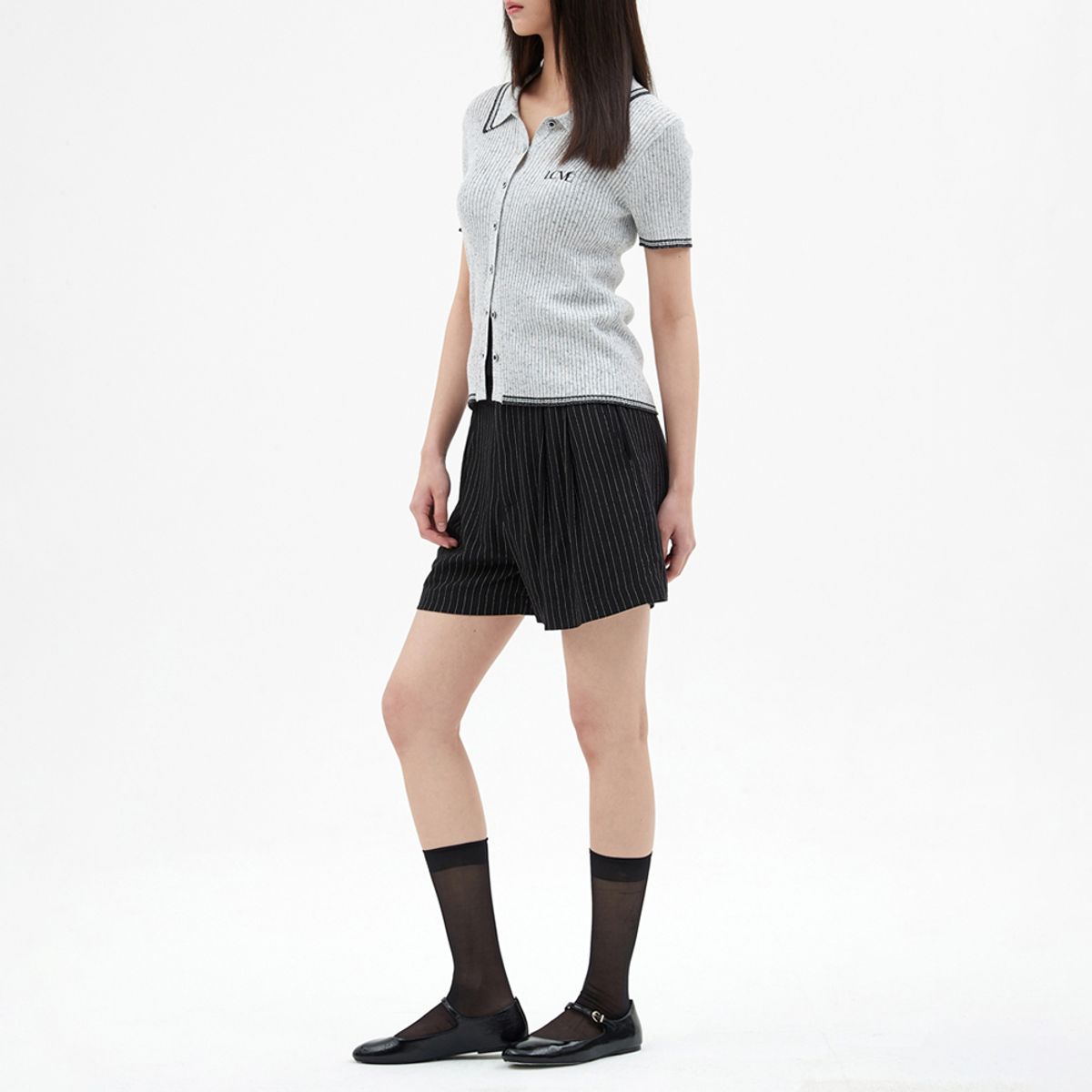엘씨브이(LCVE) CONTRAST DETAIL KNIT TOP_GRAY