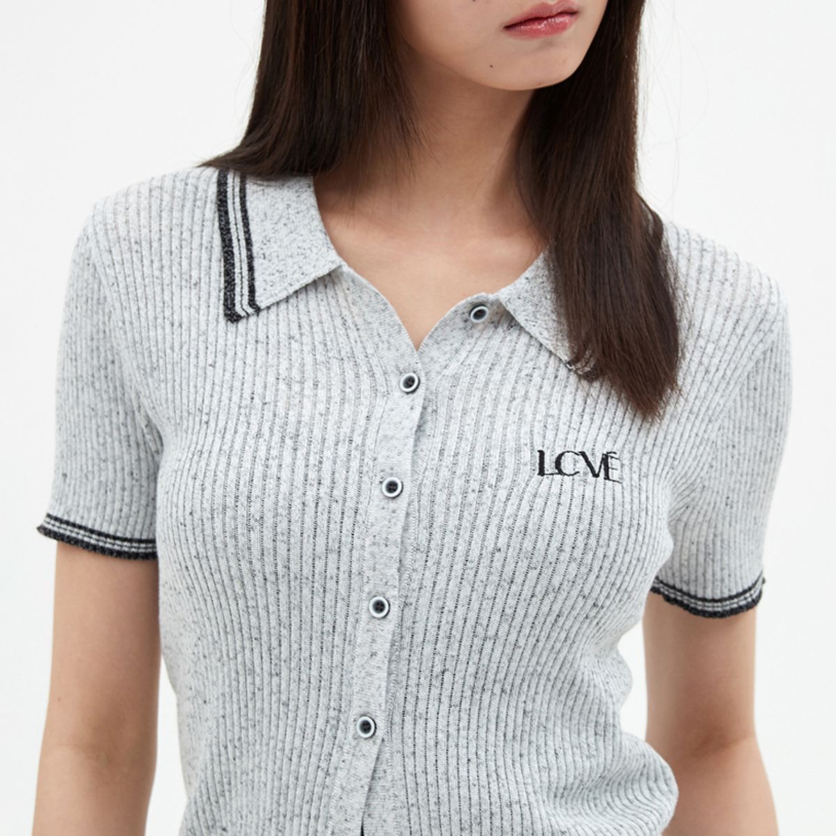 엘씨브이(LCVE) CONTRAST DETAIL KNIT TOP_GRAY