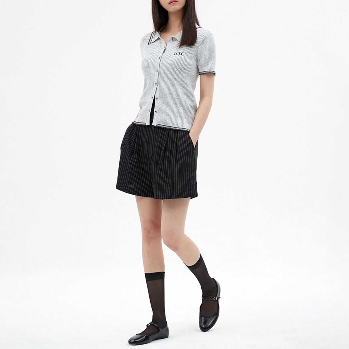엘씨브이(LCVE) CONTRAST DETAIL KNIT TOP_GRAY