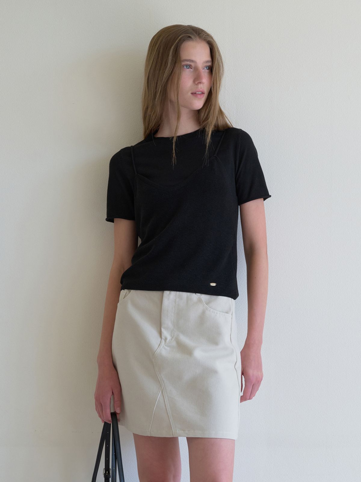 엘씨브이(LCVE) BUSTIER OVERLAY KNIT TOP_BLACK