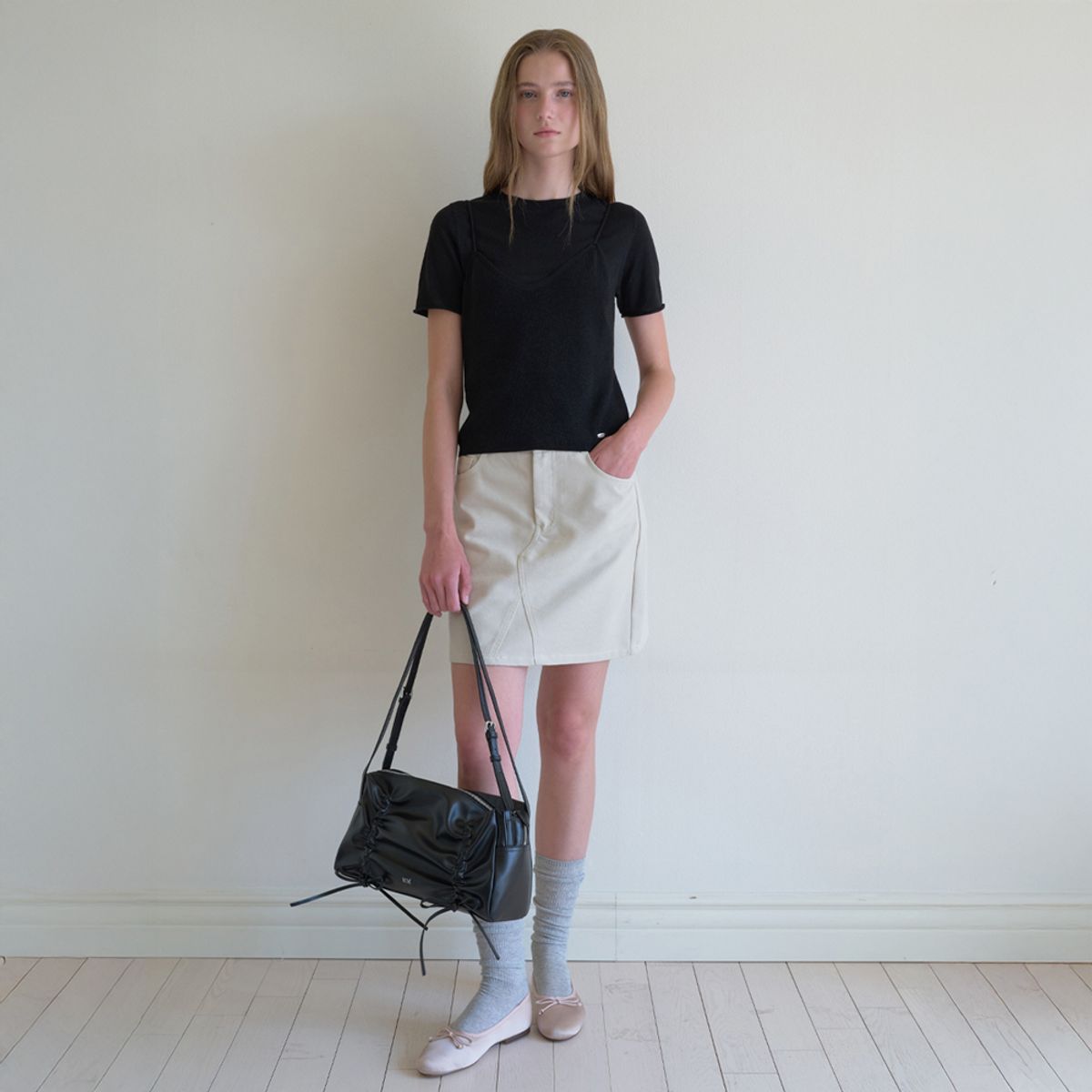 엘씨브이(LCVE) BUSTIER OVERLAY KNIT TOP_BLACK