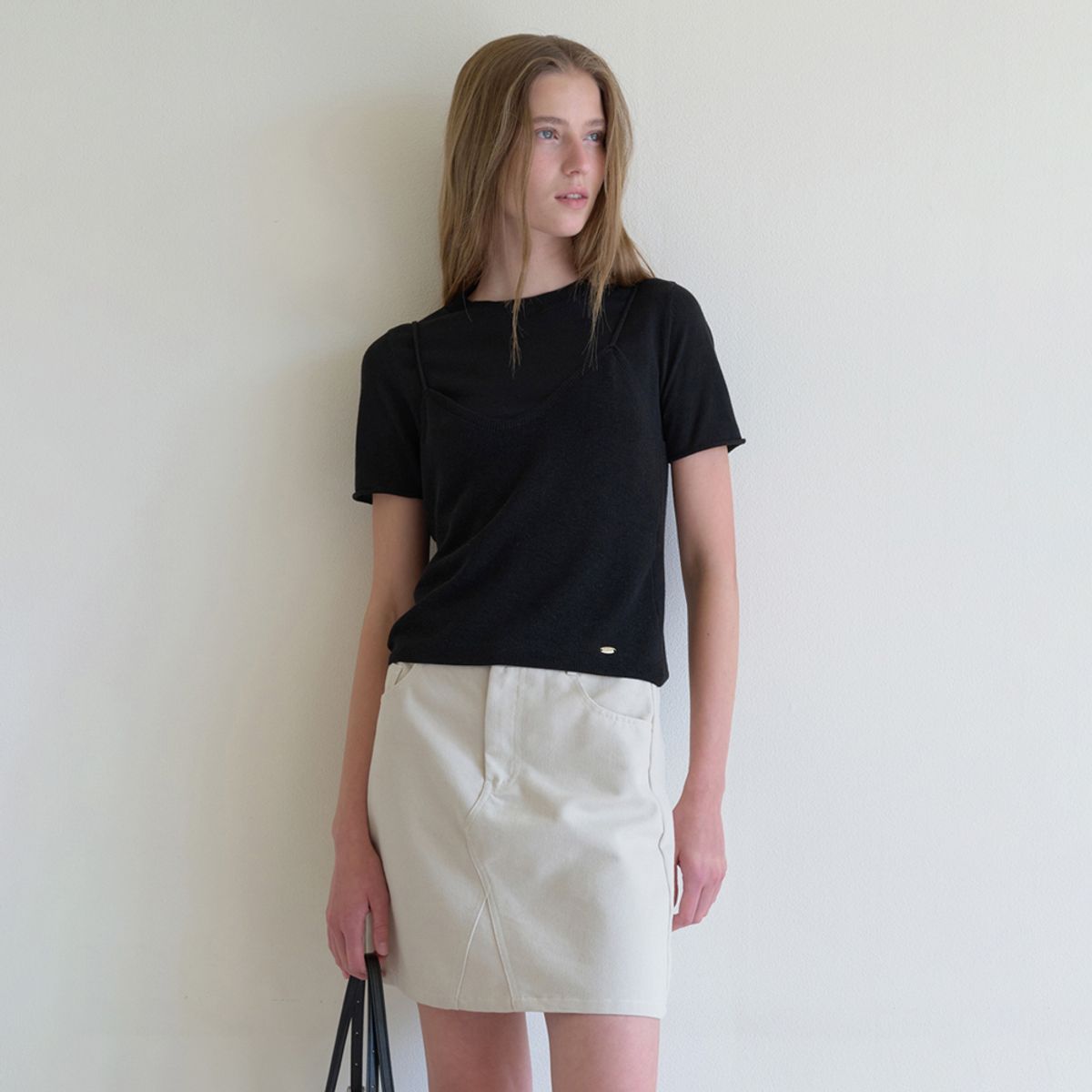 엘씨브이(LCVE) BUSTIER OVERLAY KNIT TOP_BLACK