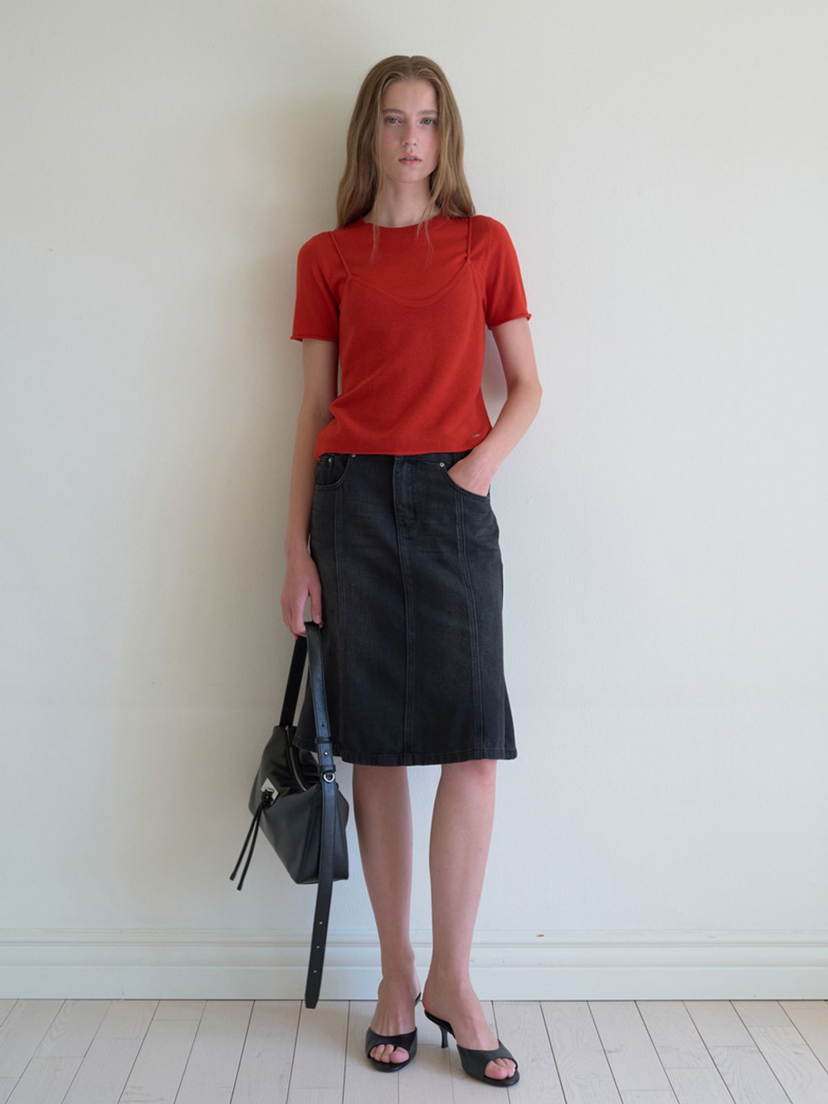 엘씨브이(LCVE) BUSTIER OVERLAY KNIT TOP_RED