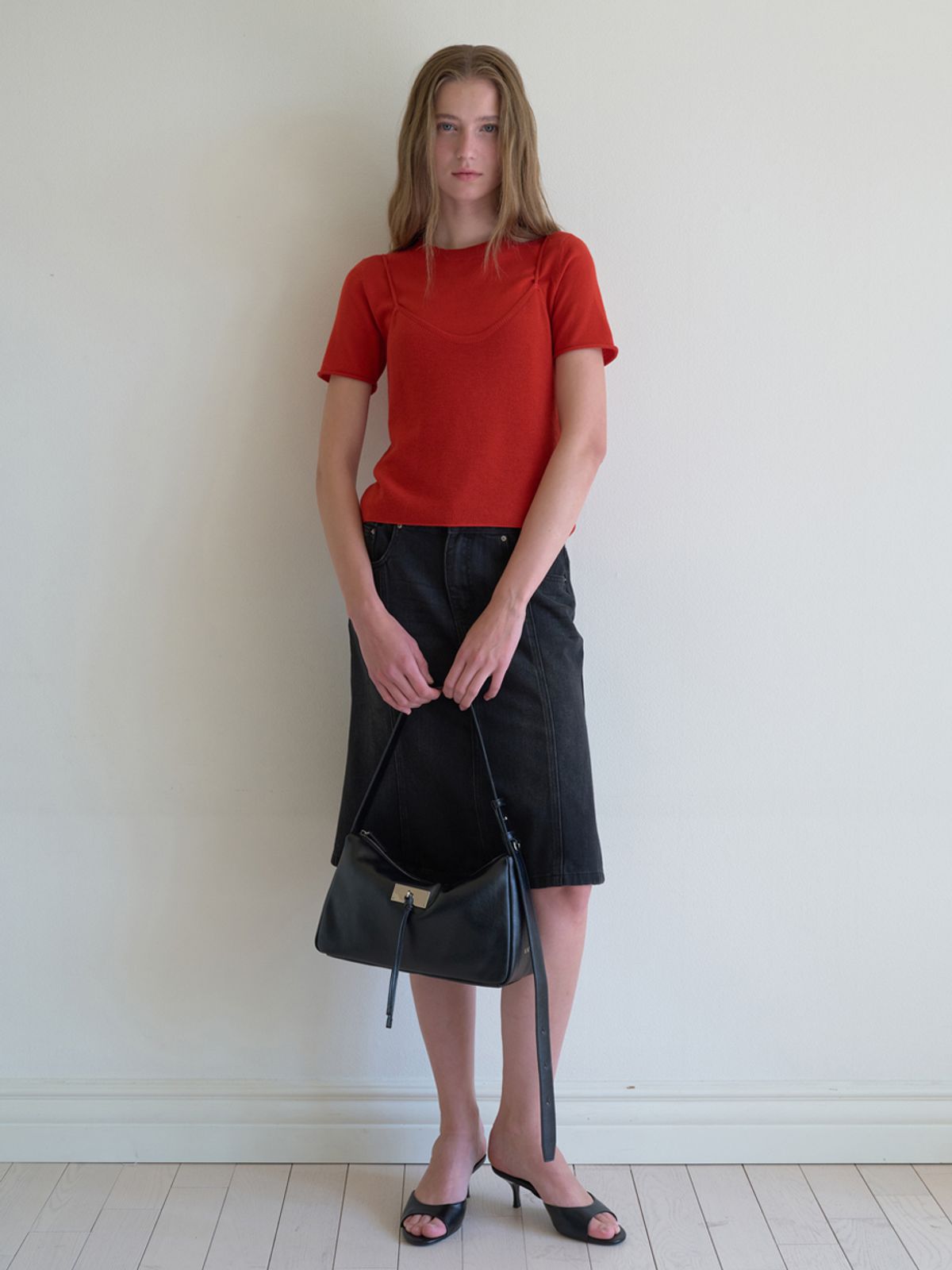 엘씨브이(LCVE) BUSTIER OVERLAY KNIT TOP_RED