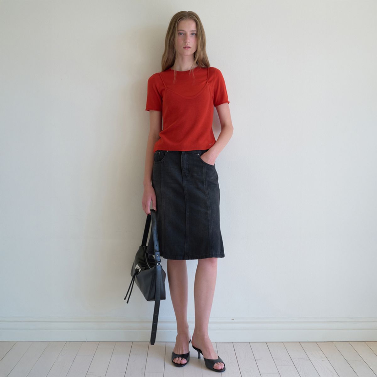 엘씨브이(LCVE) BUSTIER OVERLAY KNIT TOP_RED