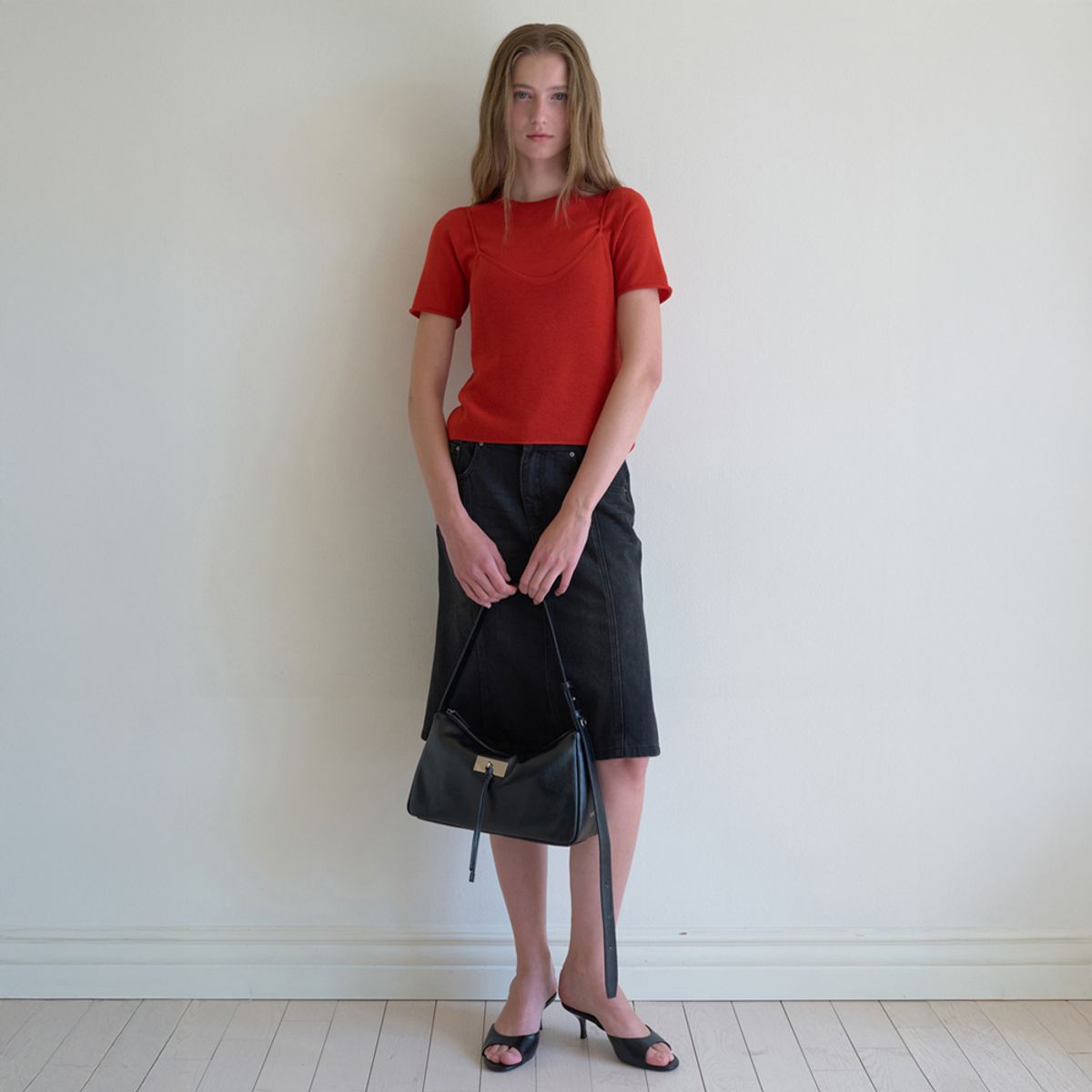 엘씨브이(LCVE) BUSTIER OVERLAY KNIT TOP_RED