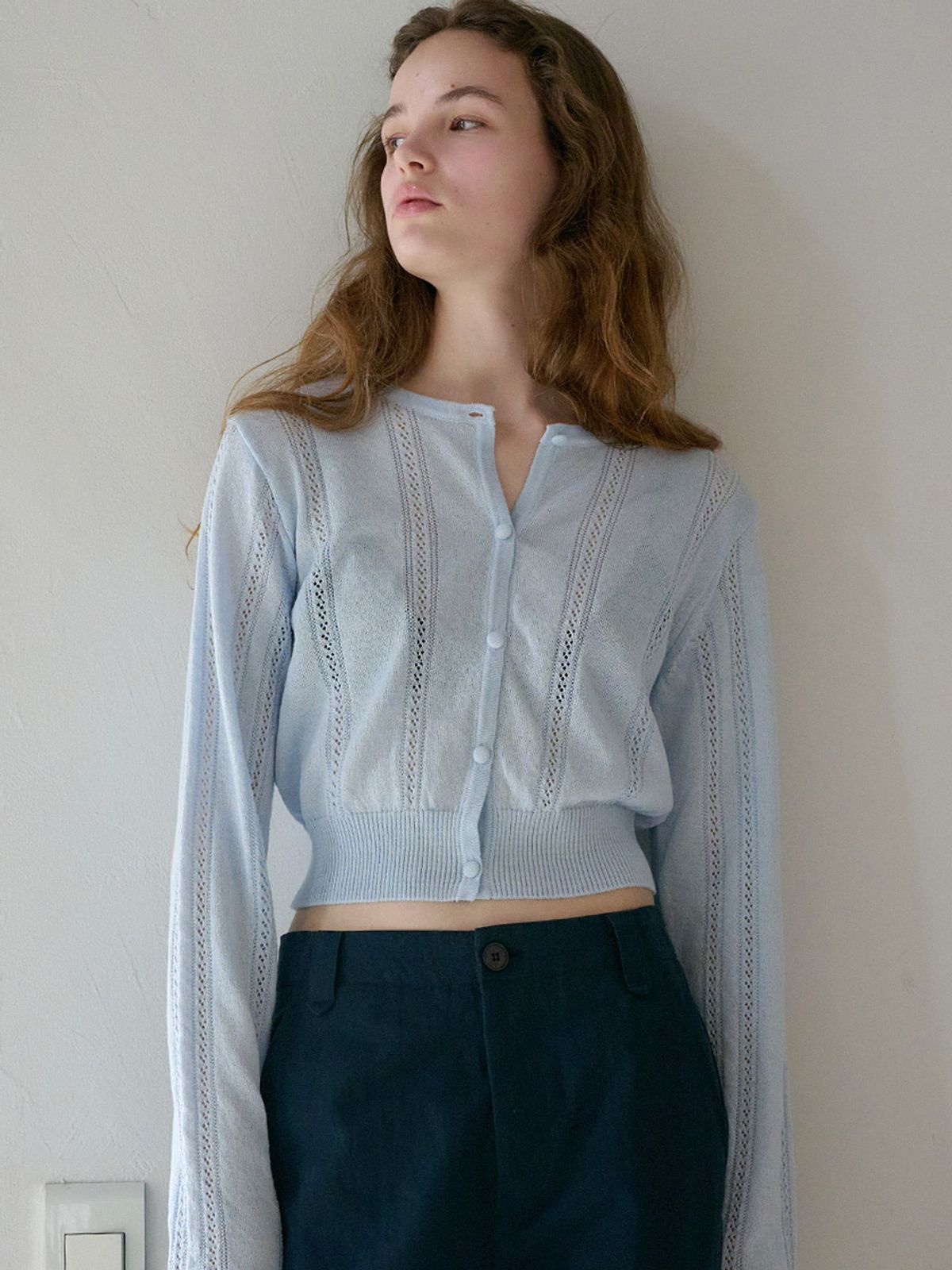 엘씨브이(LCVE) POINTELLE KNIT CARDIGAN_SKYBLUE