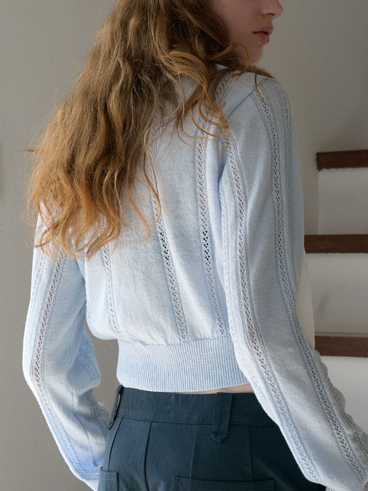 엘씨브이(LCVE) POINTELLE KNIT CARDIGAN_SKYBLUE