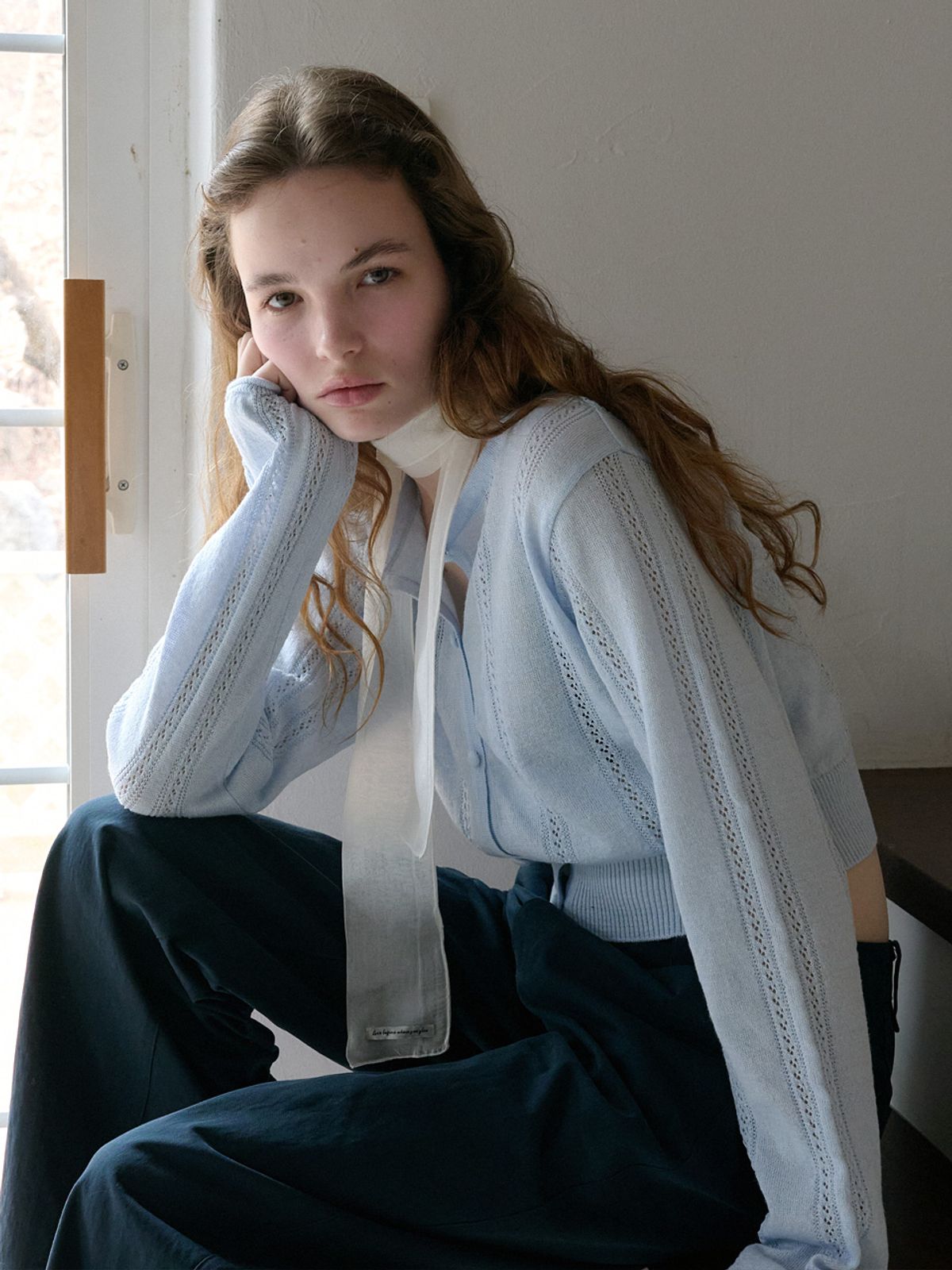 엘씨브이(LCVE) POINTELLE KNIT CARDIGAN_SKYBLUE