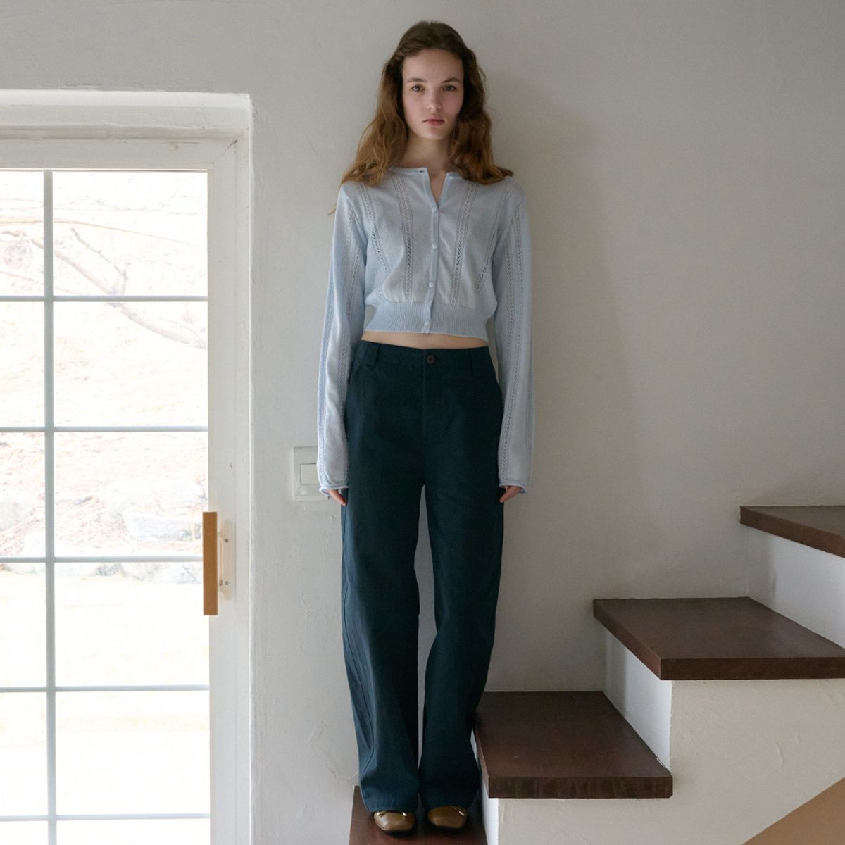 엘씨브이(LCVE) POINTELLE KNIT CARDIGAN_SKYBLUE