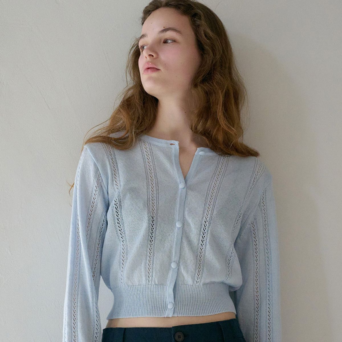 엘씨브이(LCVE) POINTELLE KNIT CARDIGAN_SKYBLUE