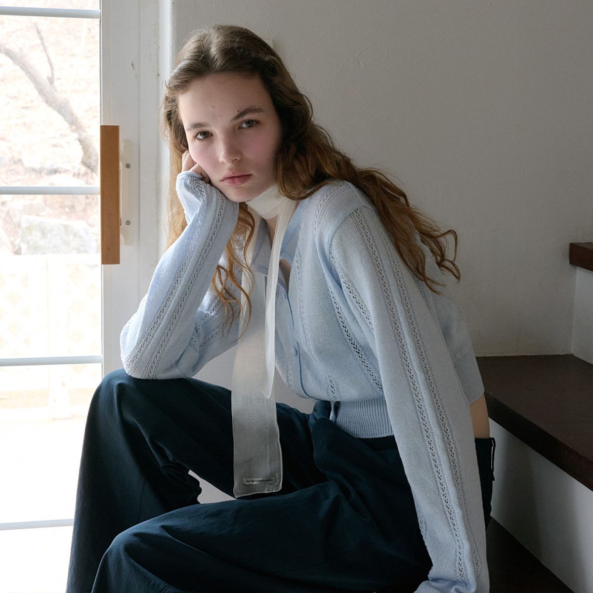 엘씨브이(LCVE) POINTELLE KNIT CARDIGAN_SKYBLUE