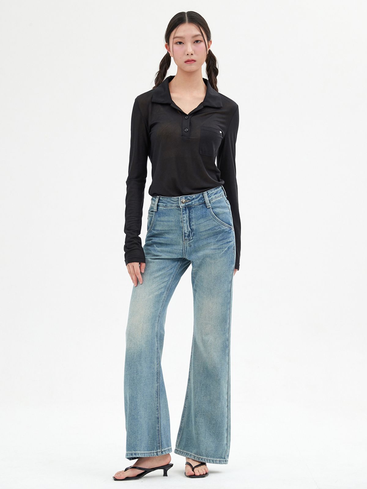 엘씨브이(LCVE) SHEER TENCEL POLO SHIRT_BLACK