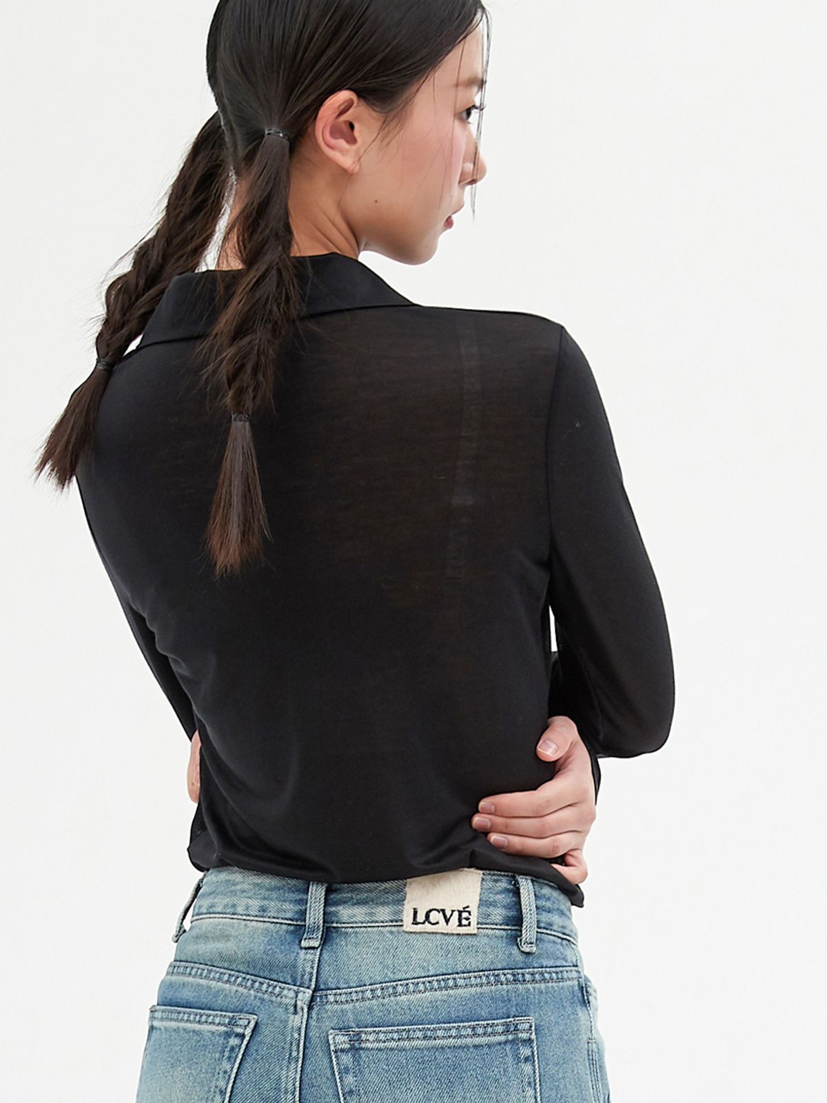 엘씨브이(LCVE) SHEER TENCEL POLO SHIRT_BLACK