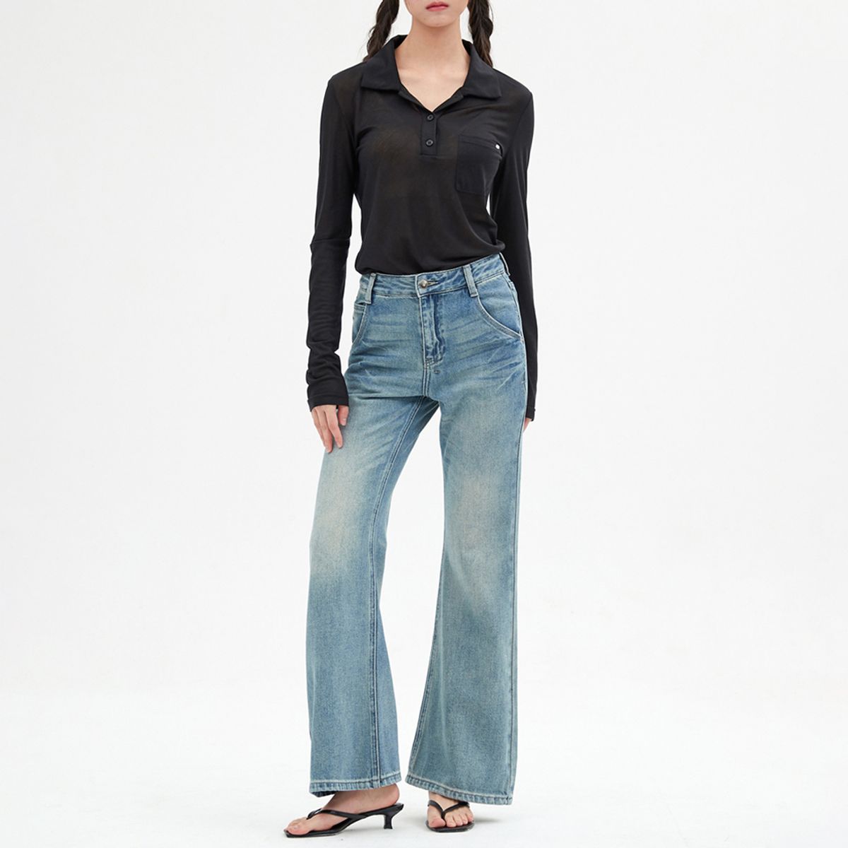 엘씨브이(LCVE) SHEER TENCEL POLO SHIRT_BLACK