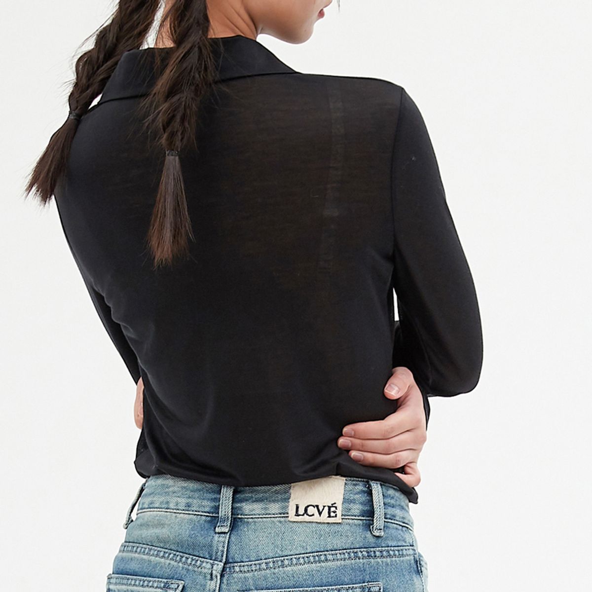 엘씨브이(LCVE) SHEER TENCEL POLO SHIRT_BLACK