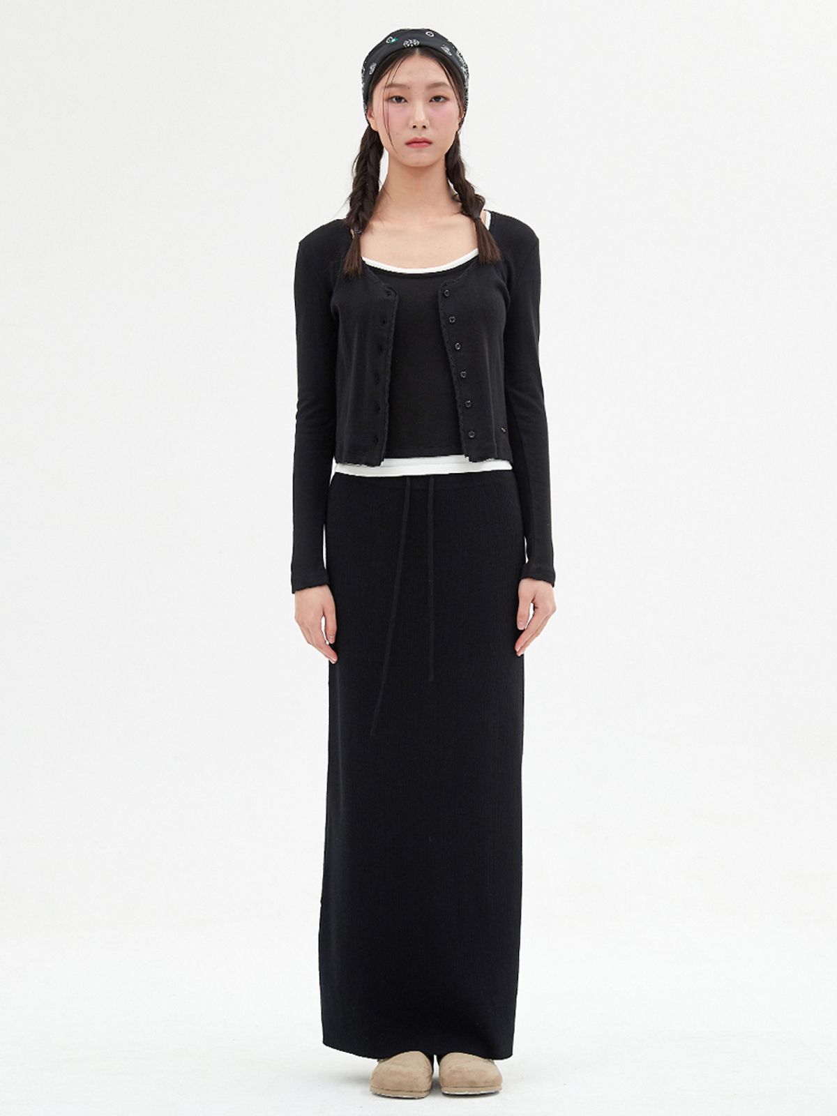 엘씨브이(LCVE) LACE-TRIMMED BUTTON LONG-SLEEVE TOP_BLACK