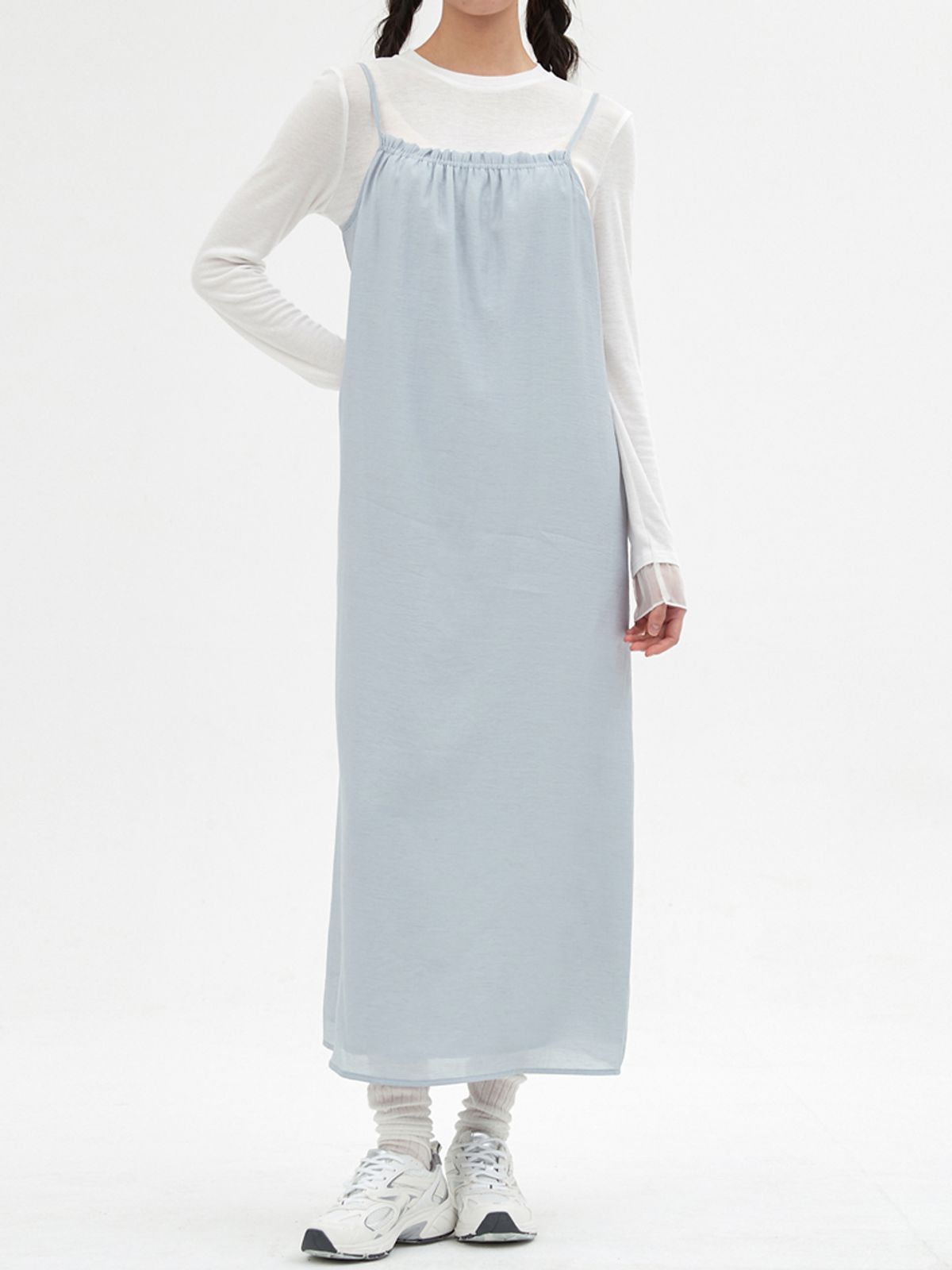 엘씨브이(LCVE) SHIRRING SLEEVELESS DRESS_LIGHT GRAY