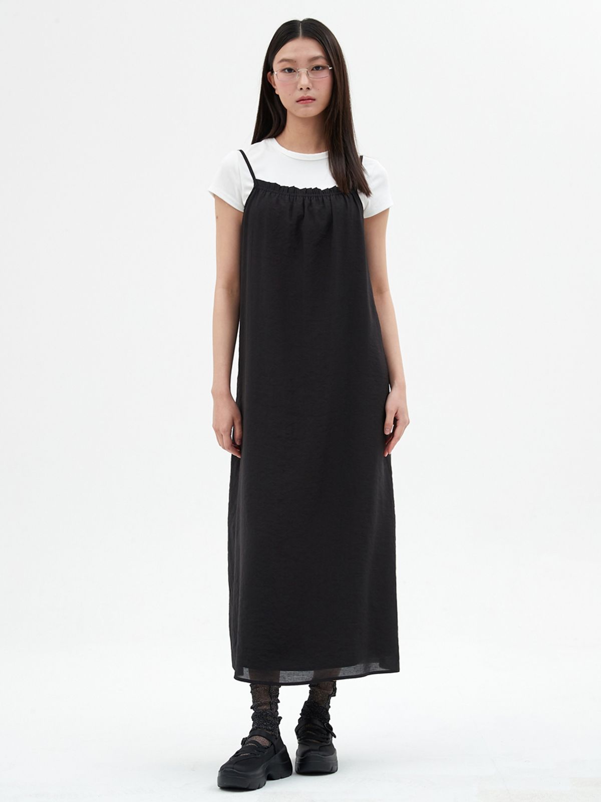엘씨브이(LCVE) SHIRRING SLEEVELESS DRESS_BLACK