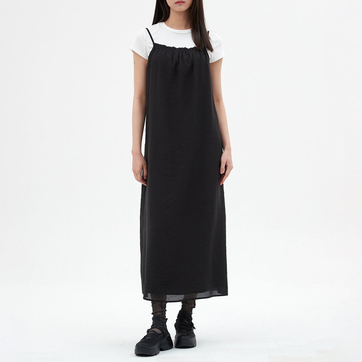 엘씨브이(LCVE) SHIRRING SLEEVELESS DRESS_BLACK