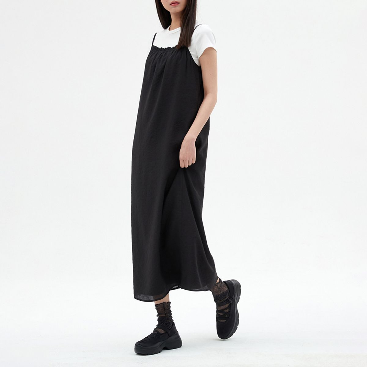 엘씨브이(LCVE) SHIRRING SLEEVELESS DRESS_BLACK